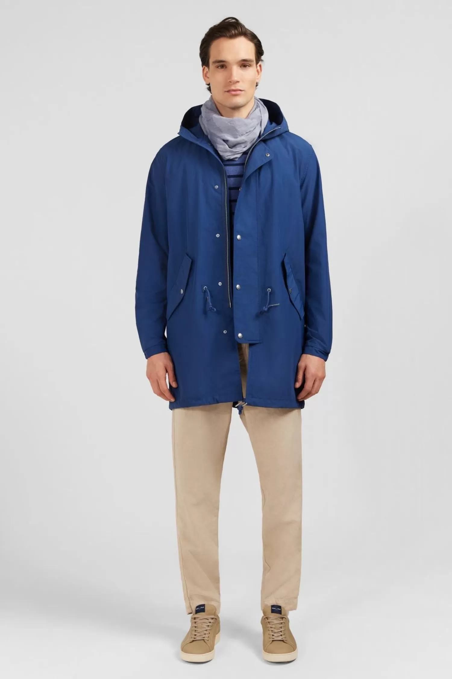 Eden Park Parka A Capuche En Toile De Coton Melange Bleu-Homme Manteaux Et Vestes