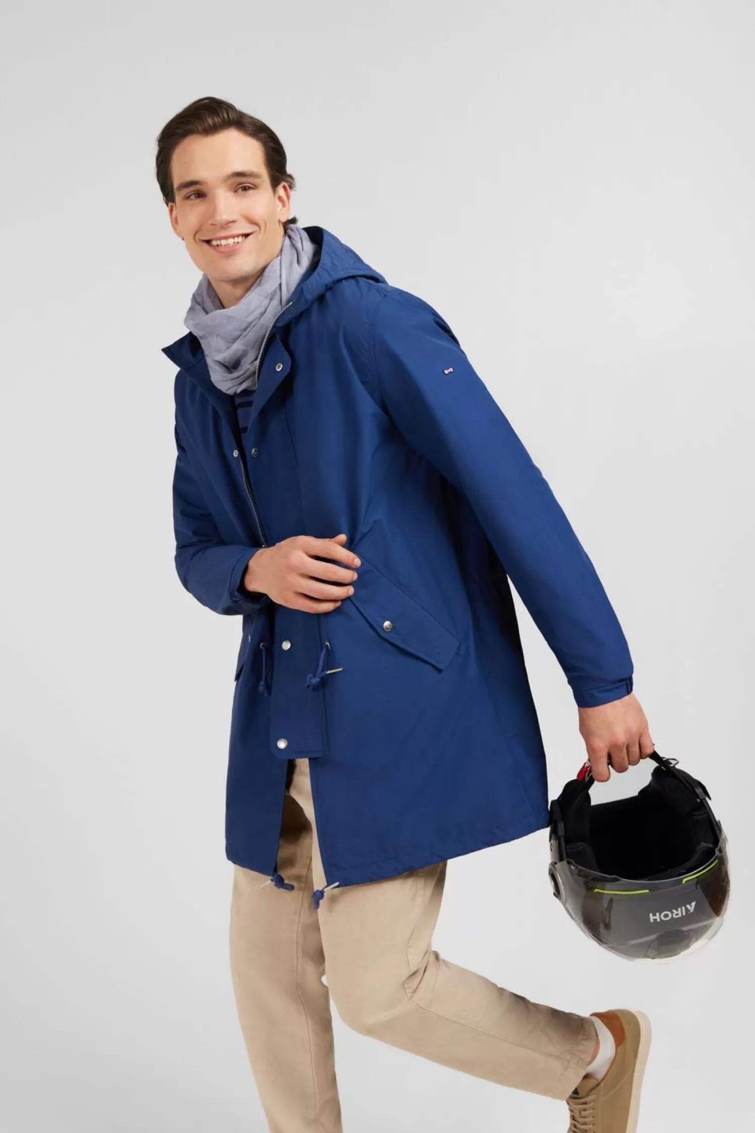 Eden Park Parka A Capuche En Toile De Coton Melange Bleu-Homme Manteaux Et Vestes