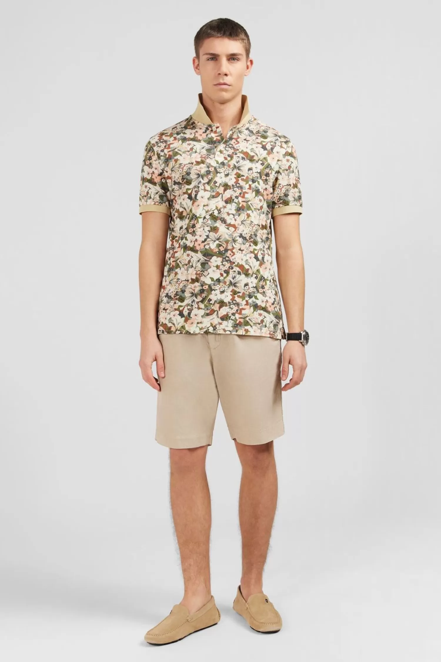 Eden Park Polo Blanc Imprime Fleurs A Manches Courtes-Homme Polos