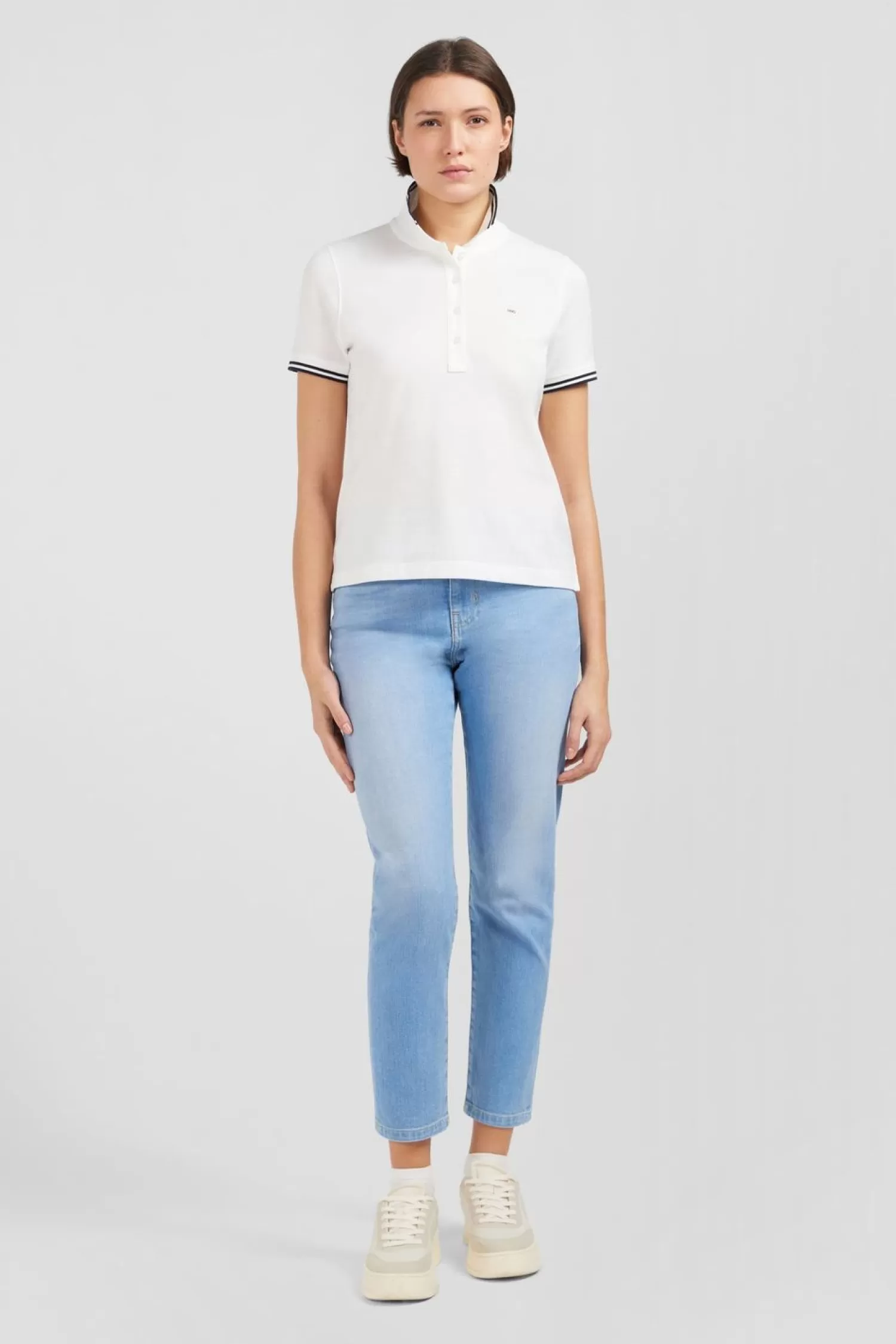 Eden Park Polo Blanc Manches Courtes En Coton Pima-Femme Polos