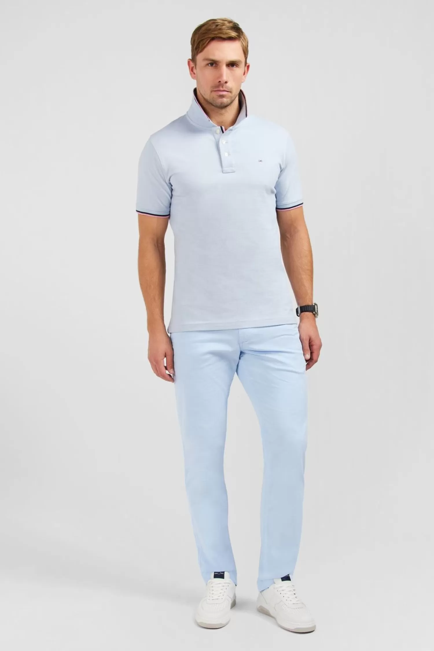 Eden Park Polo Bleu Clair En Coton Pima-Homme Polos