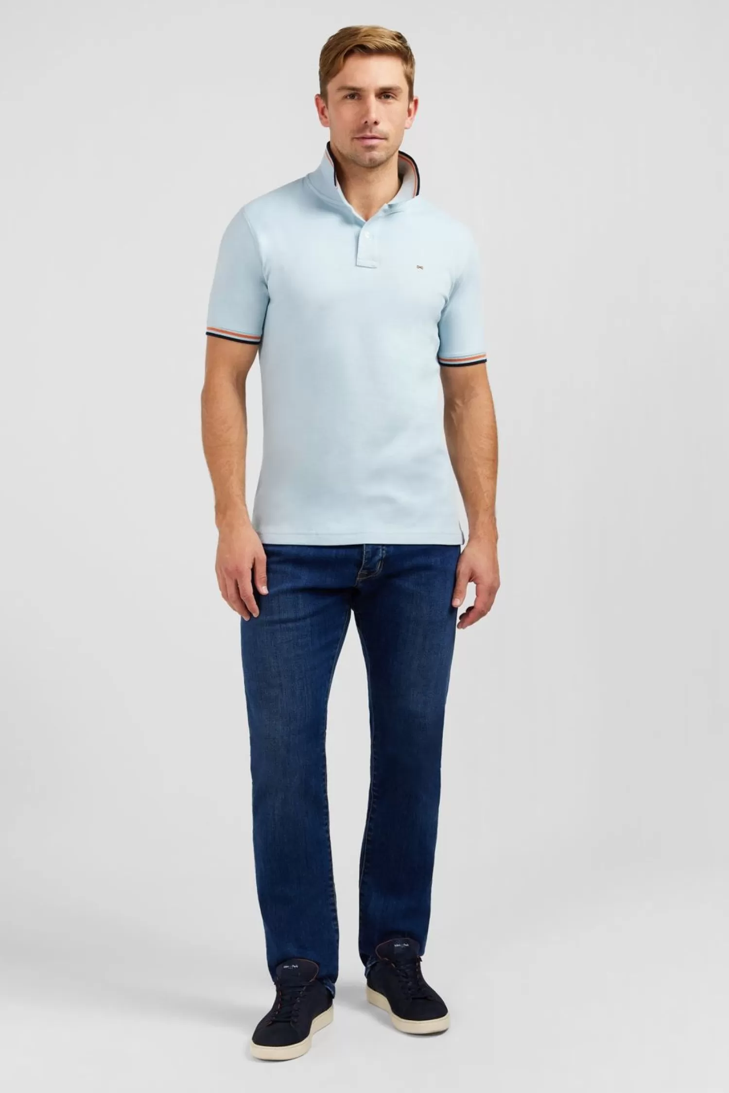 Eden Park Polo Bleu Clair En Coton Pima-Homme Polos