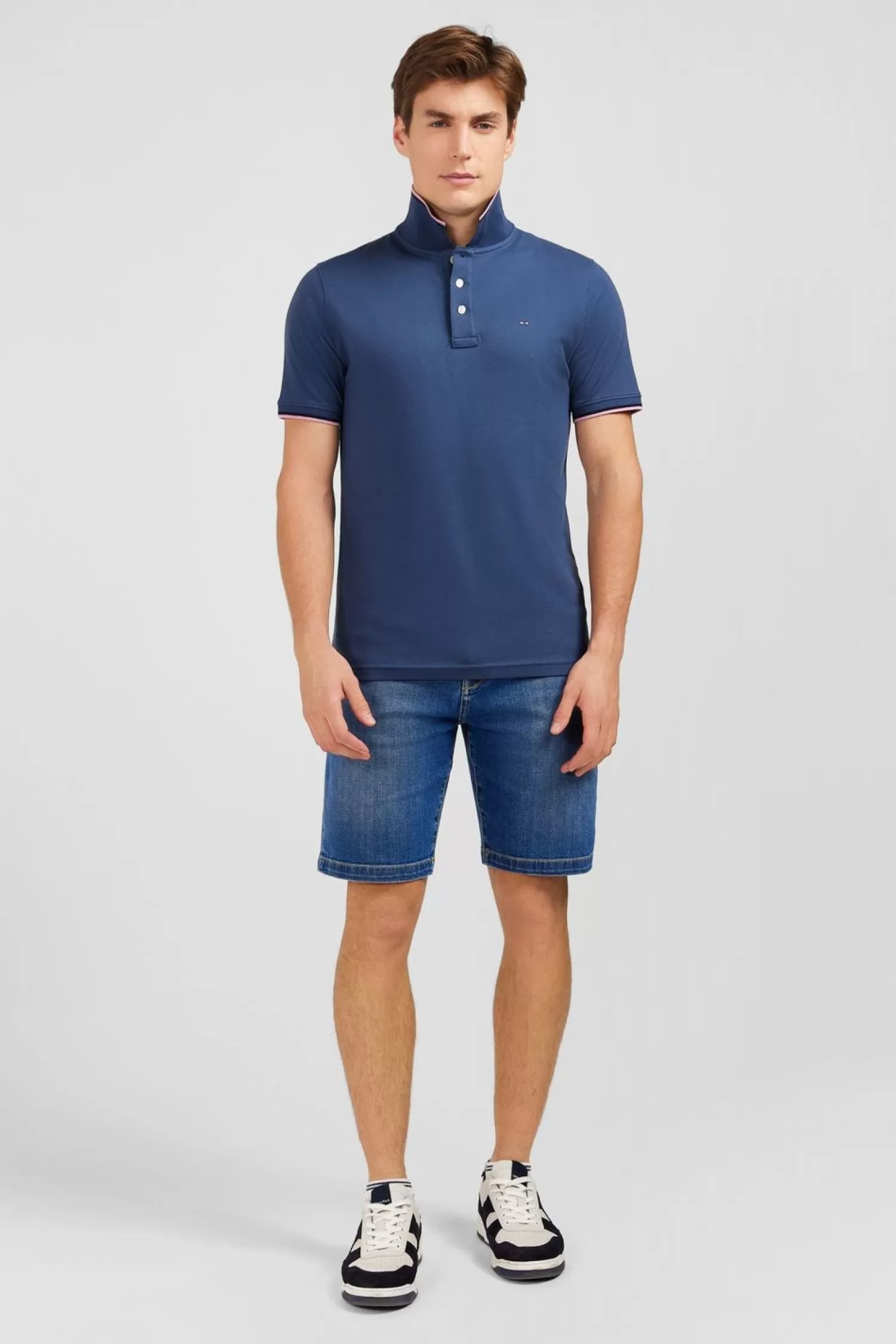 Eden Park Polo Bleu Fonce En Coton Pima-Homme Polos