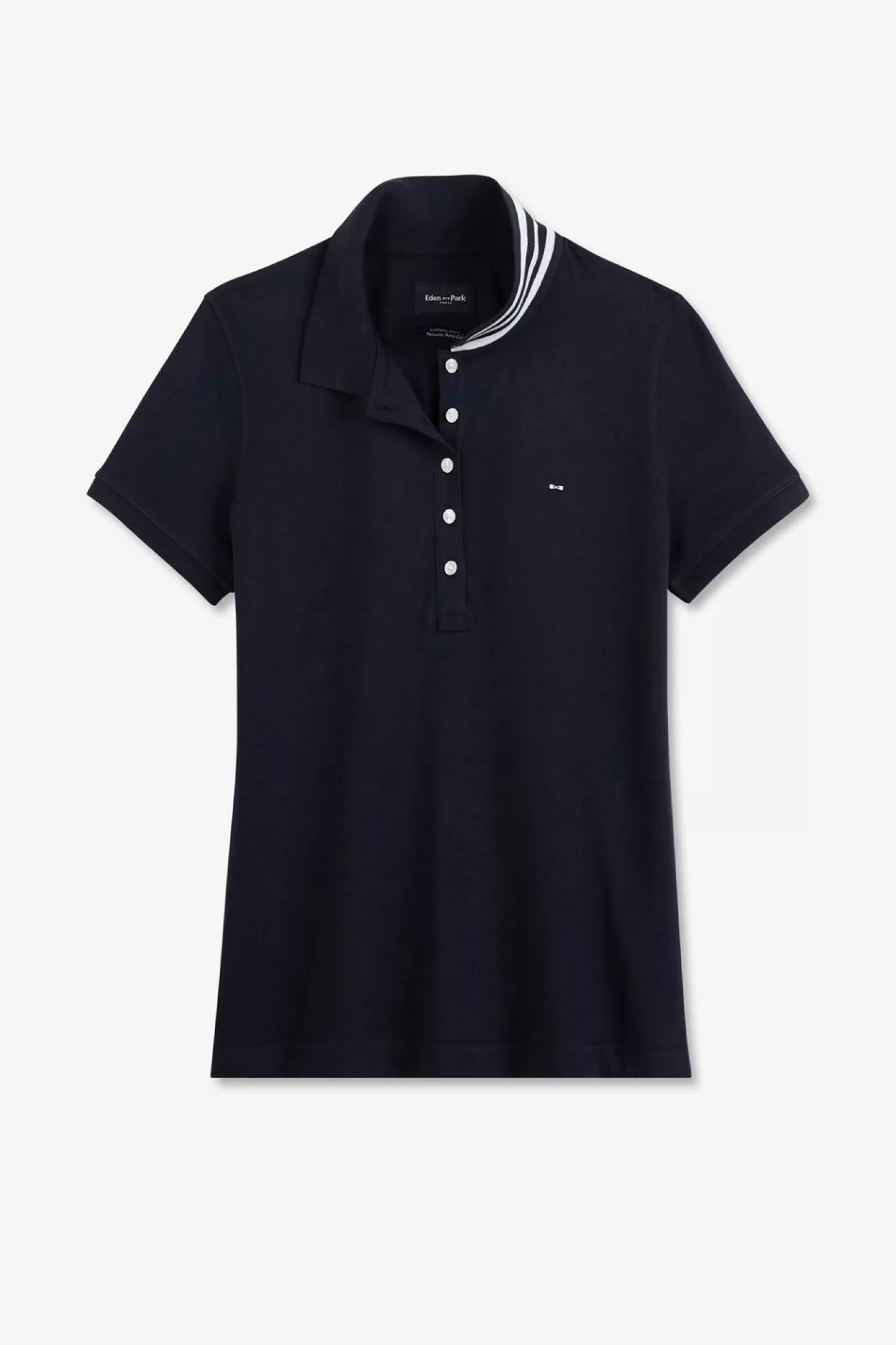 Eden Park Polo Bleu Fonce Manches Courtes En Coton Pima-Femme Polos