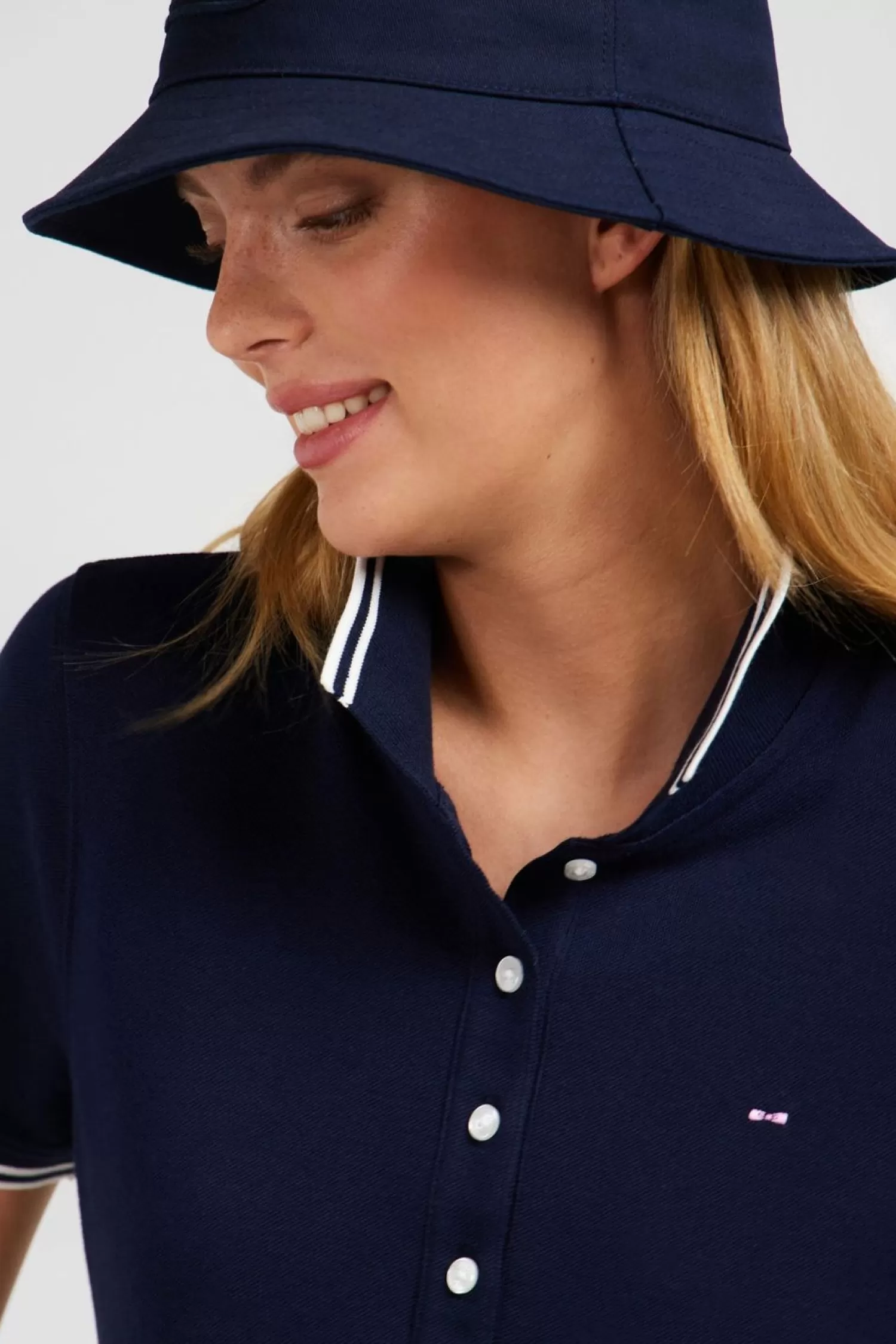 Eden Park Polo Bleu Fonce Manches Courtes En Coton Pima-Femme Polos