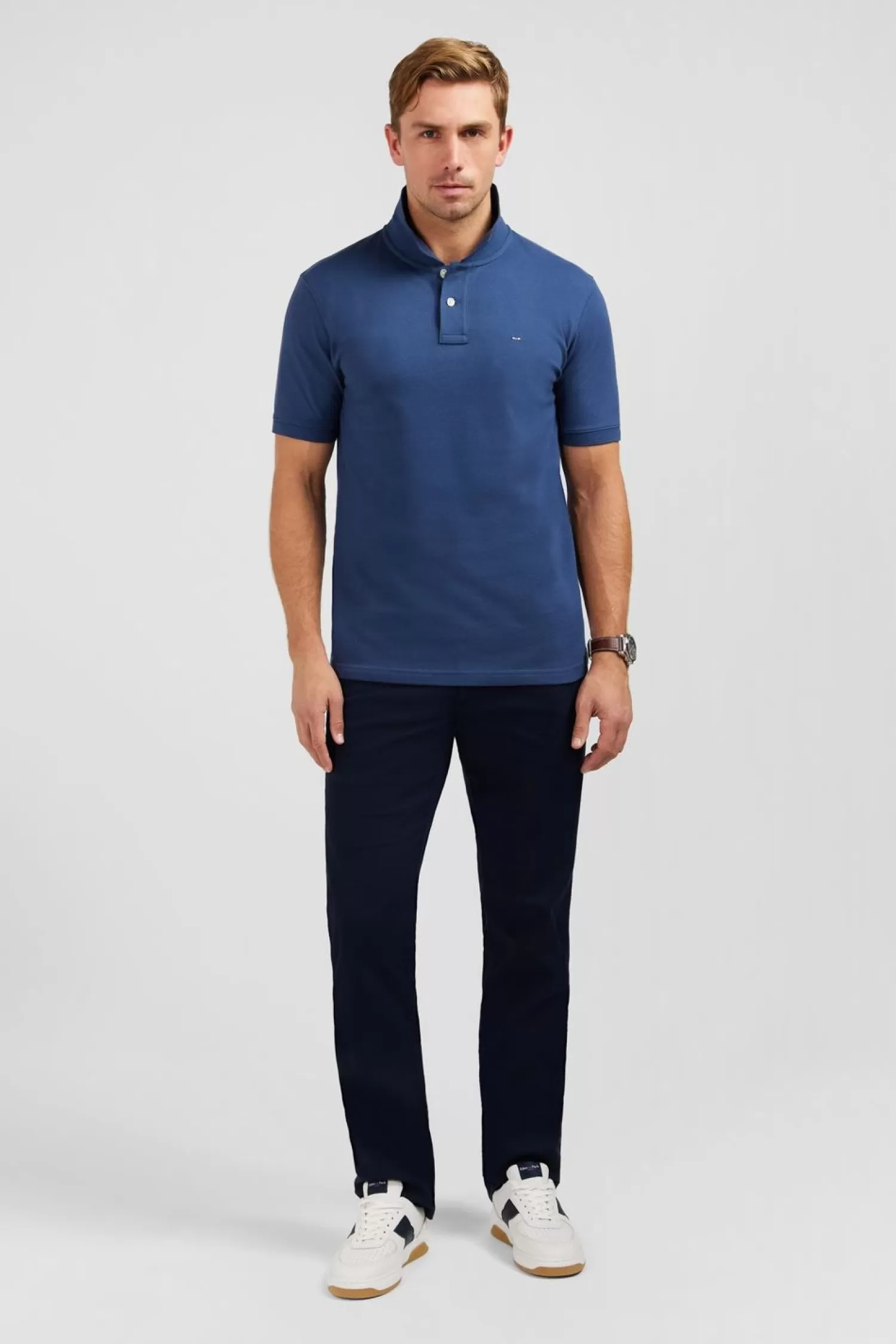 Eden Park Polo Bleu Fonce Uni A Manches Courtes-Homme Polos