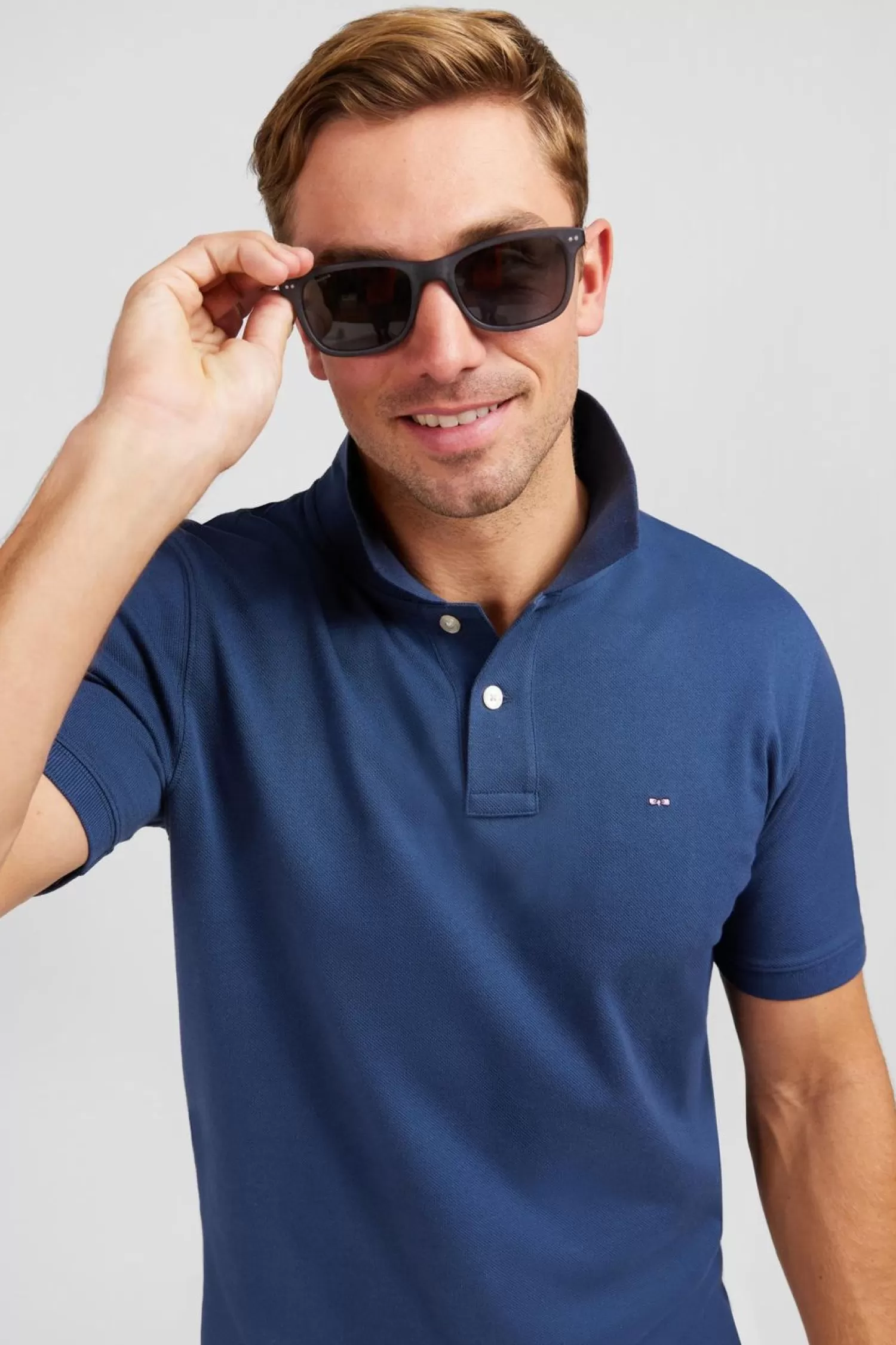 Eden Park Polo Bleu Fonce Uni A Manches Courtes-Homme Polos