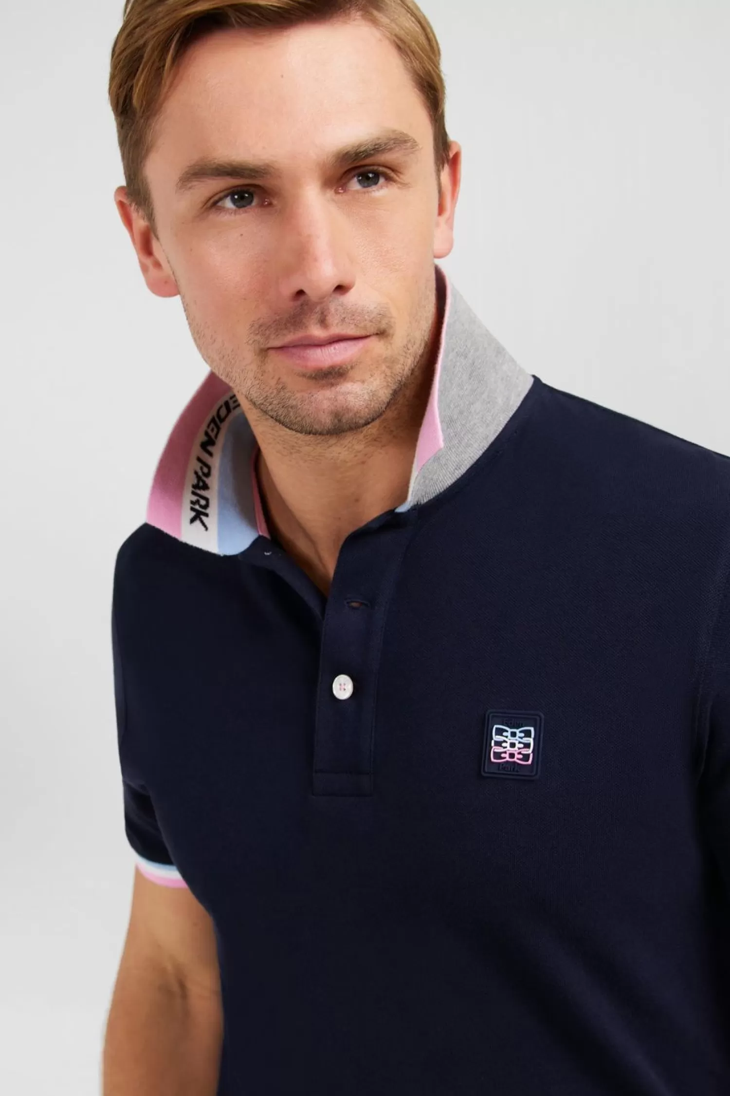 Eden Park Polo Bleu Marine A Details Tricolores-Homme Polos