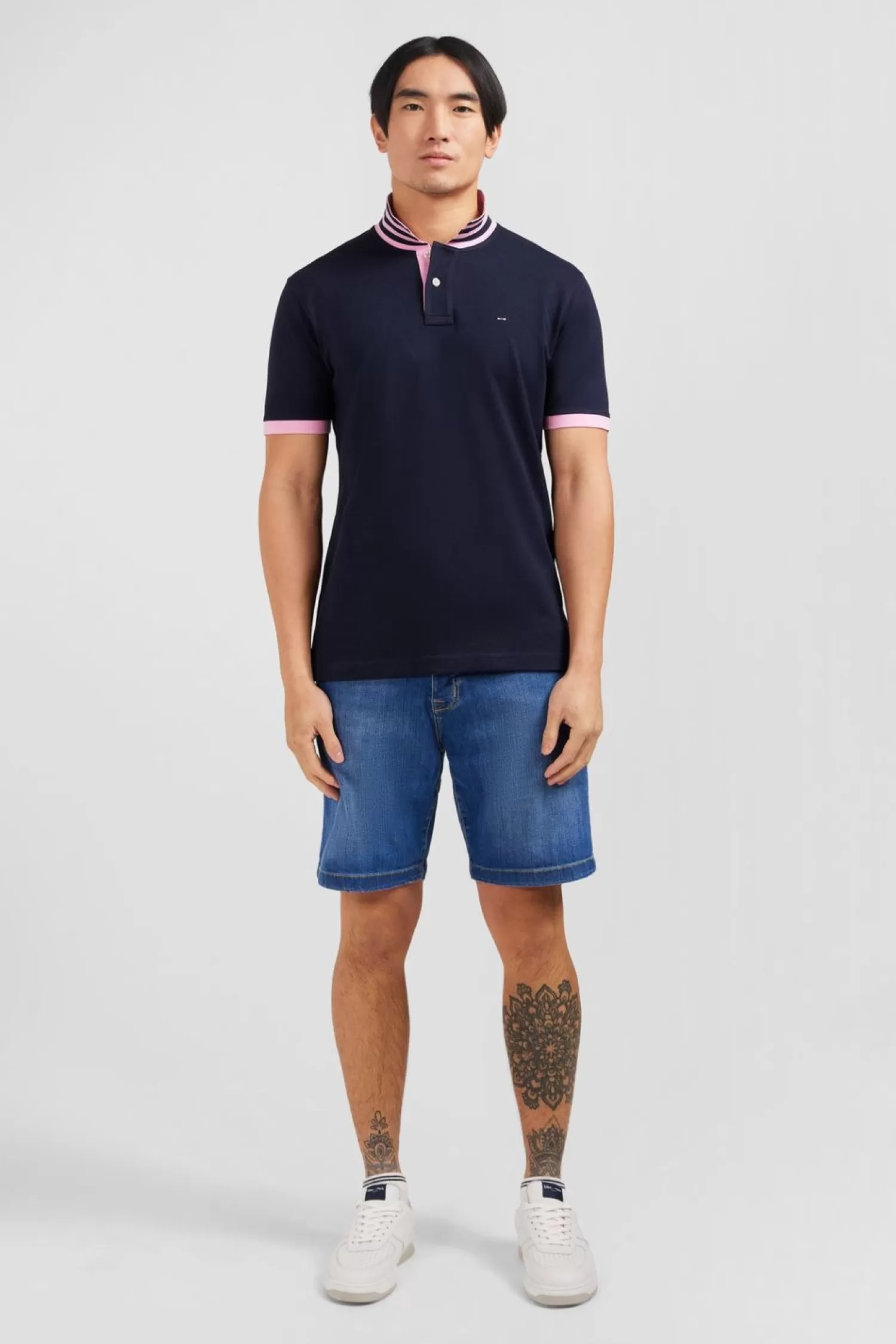 Eden Park Polo Bleu Marine En Coton Pima Avec Details Contrastes-Homme Polos