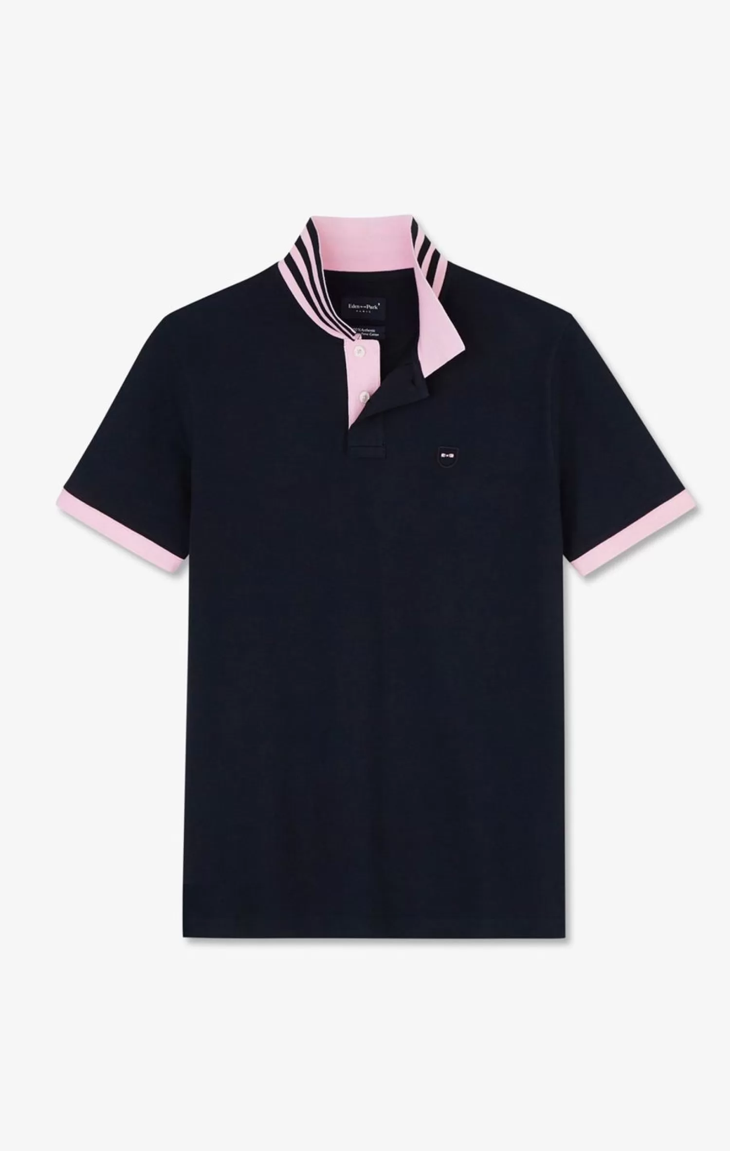 Eden Park Polo Bleu Marine En Coton Pima Avec Details Contrastes-Homme Polos