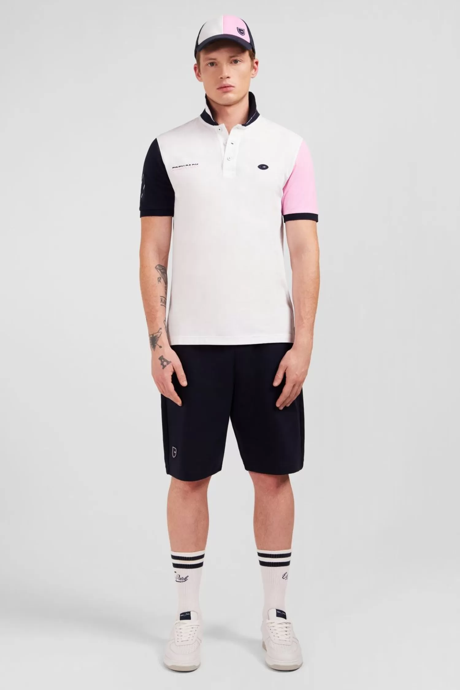 Eden Park Polo Colorblock Rose En Coton Pique A Broderie Xv De France-Homme Polos