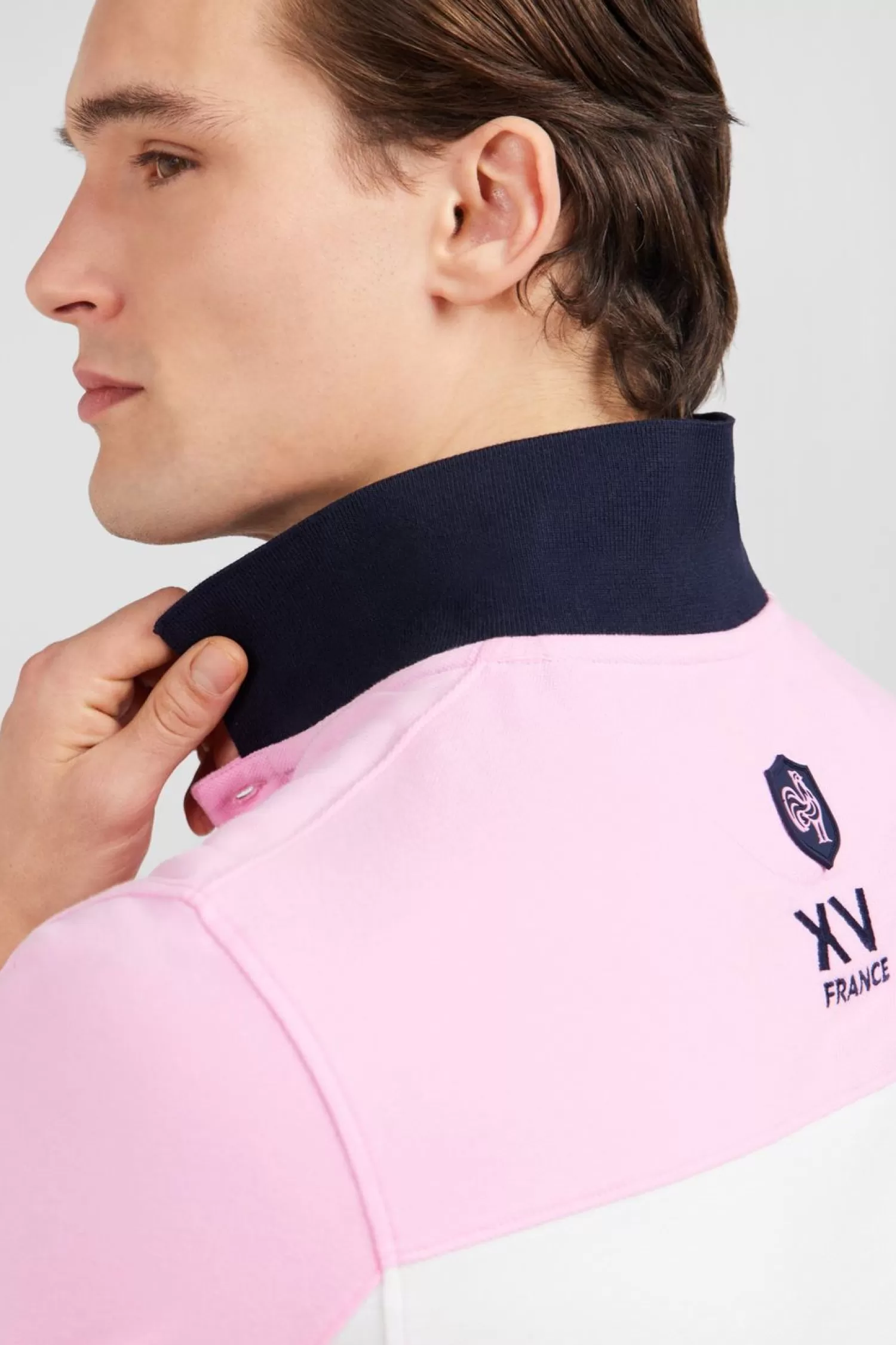 Eden Park Polo Colorblock Rose En Coton Pique A Broderie Xv De France-Homme Polos