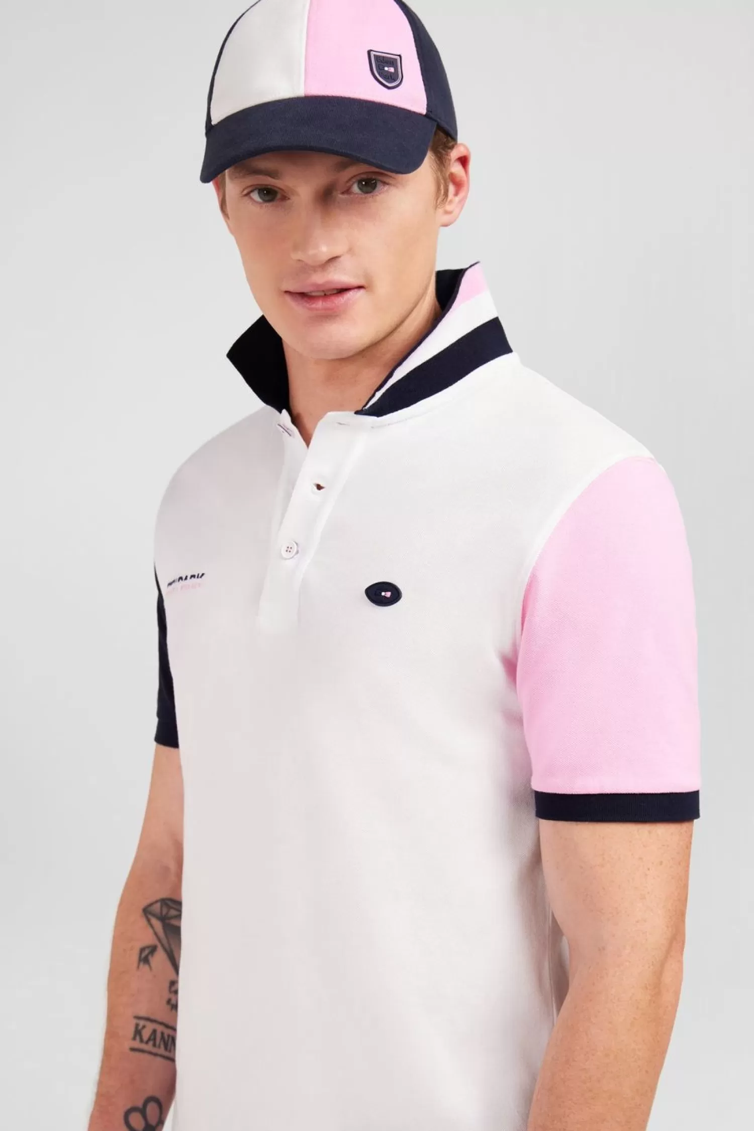 Eden Park Polo Colorblock Rose En Coton Pique A Broderie Xv De France-Homme Polos