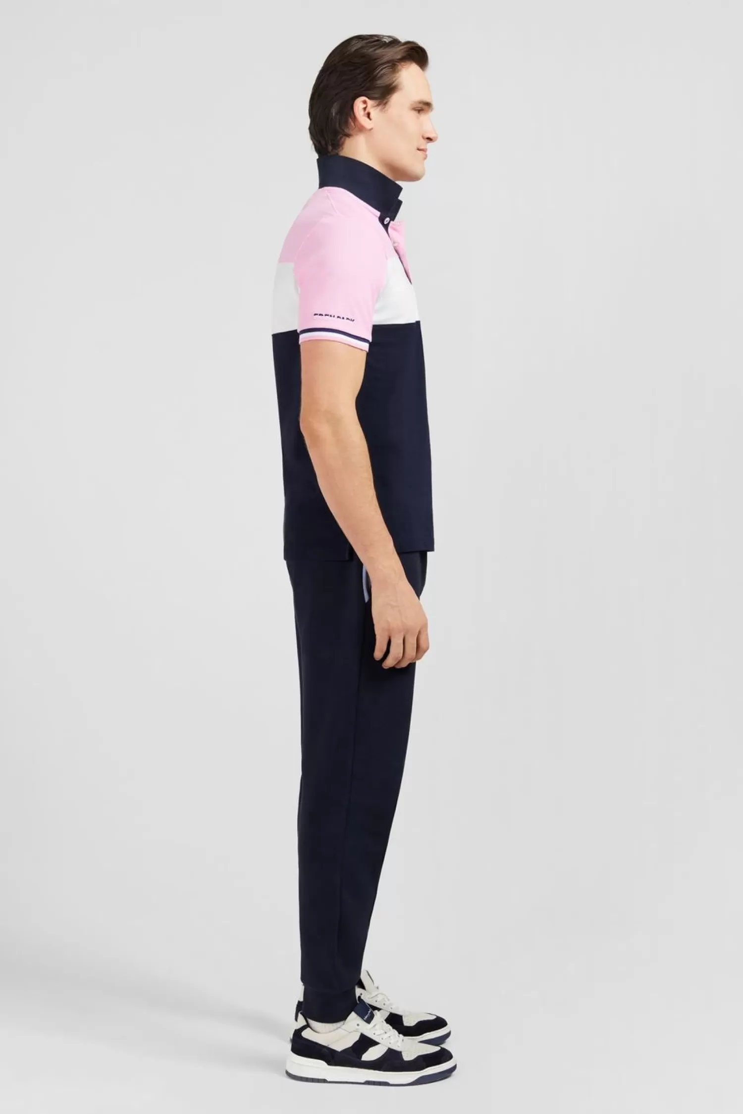 Eden Park Polo Colorblock Rose En Coton Pique A Broderie Xv De France-Homme Polos