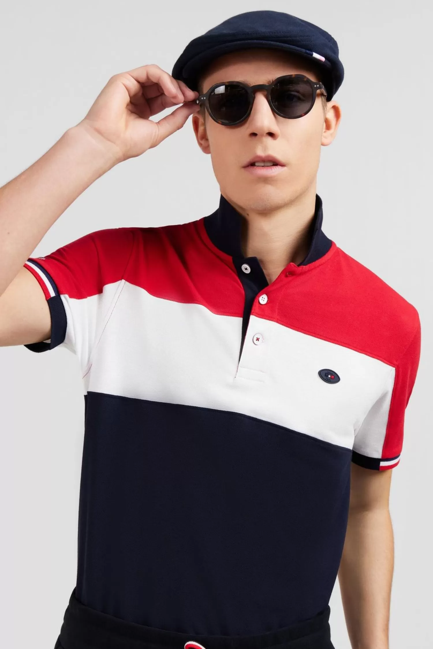 Eden Park Polo Colorblock Rouge En Coton Pique A Broderie Xv De France-Homme Polos