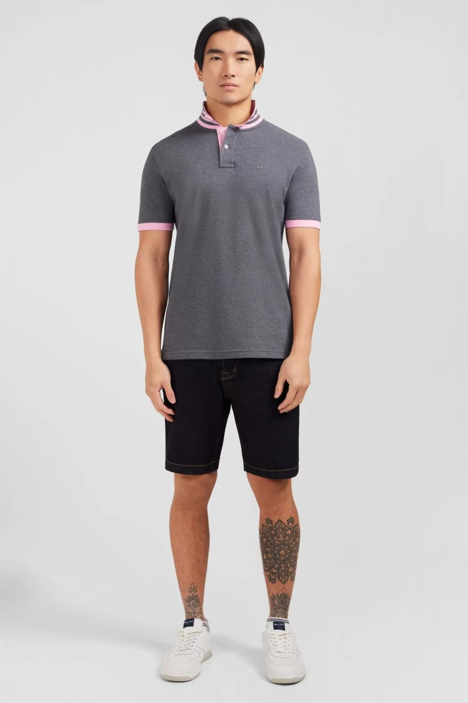 Eden Park Polo Gris En Coton Pima Avec Details Contrastes-Homme Polos