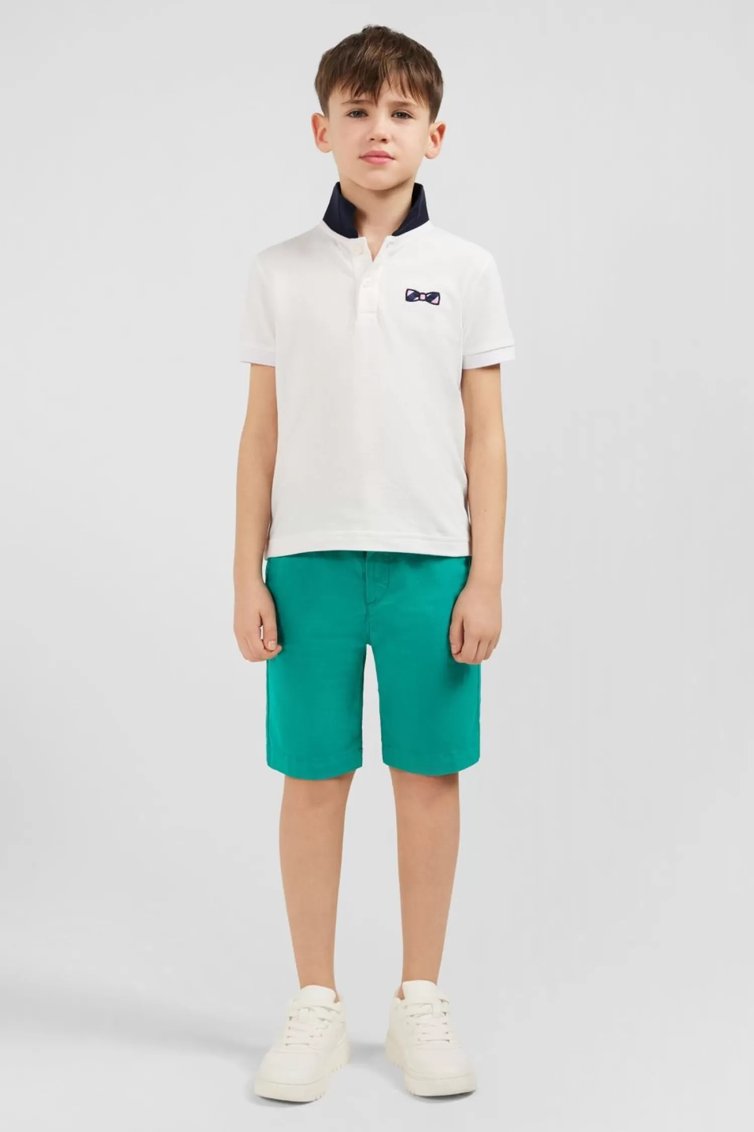 Eden Park Polo Manches Courtes Blanc Broderie Fantaisie En Pique Coton-Enfant Enfant