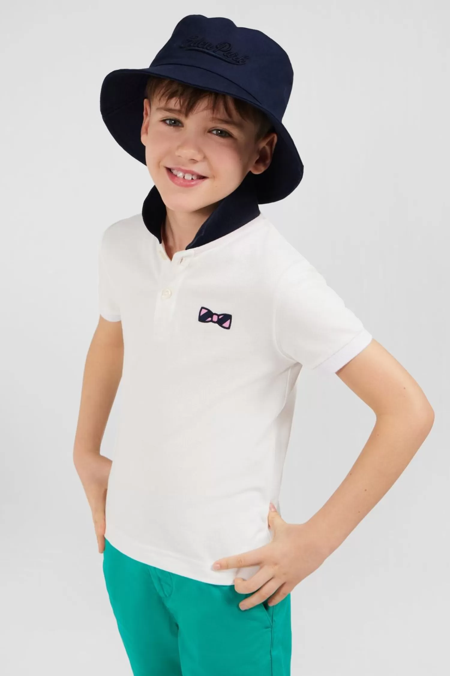 Eden Park Polo Manches Courtes Blanc Broderie Fantaisie En Pique Coton-Enfant Enfant