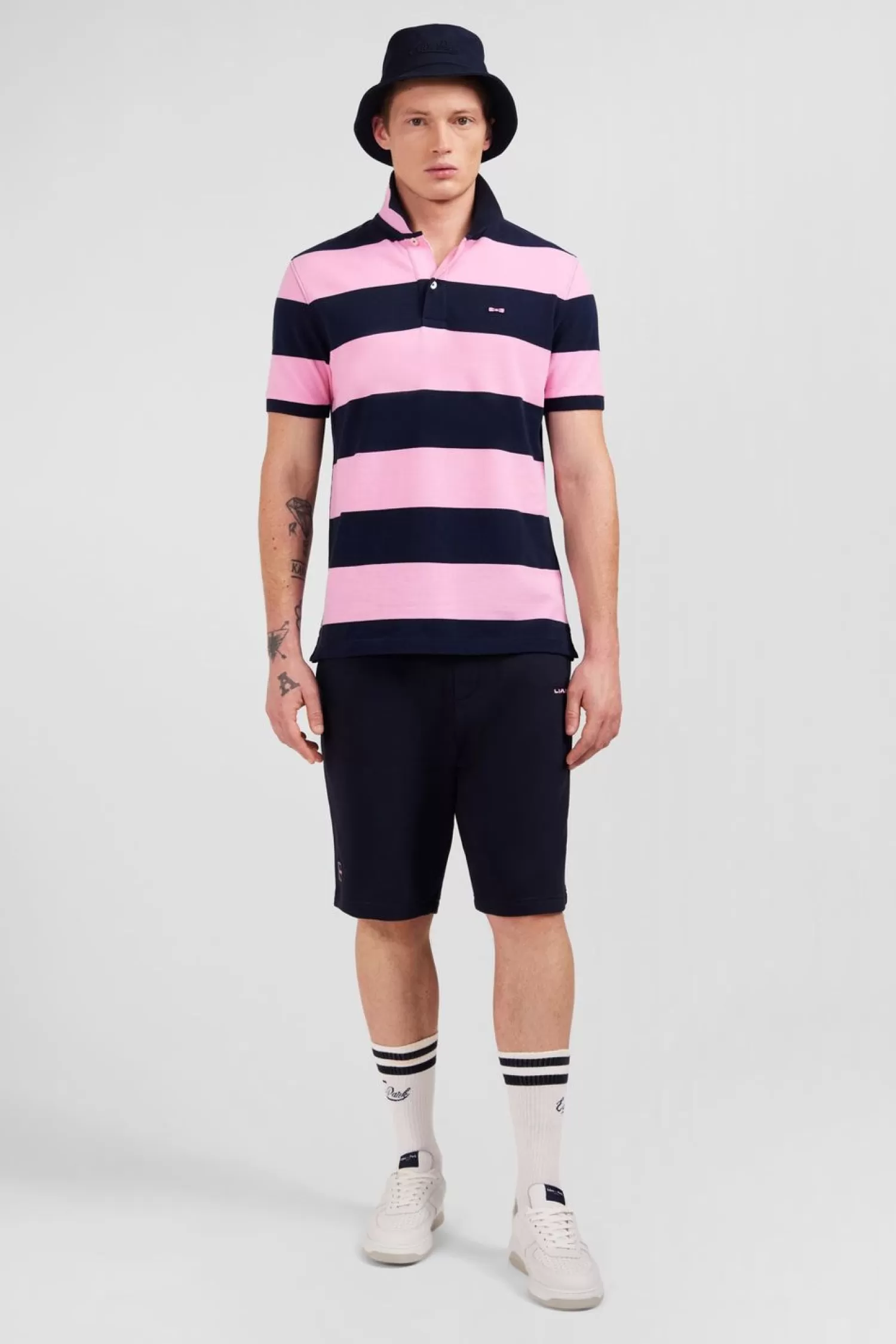 Eden Park Polo Manches Courtes Cercle Marine Et Rose En Pique Coton-Homme Polos