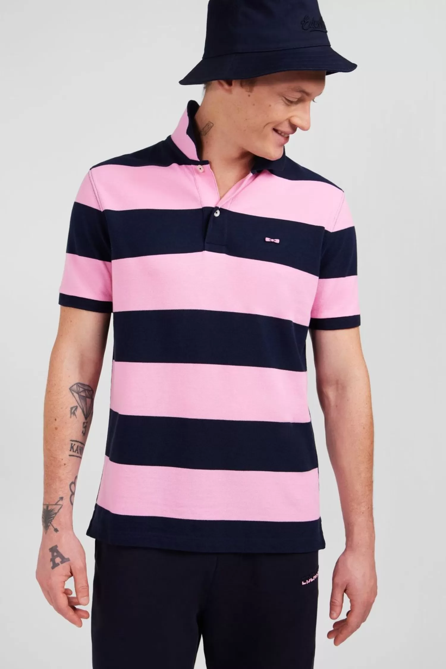 Eden Park Polo Manches Courtes Cercle Marine Et Rose En Pique Coton-Homme Polos