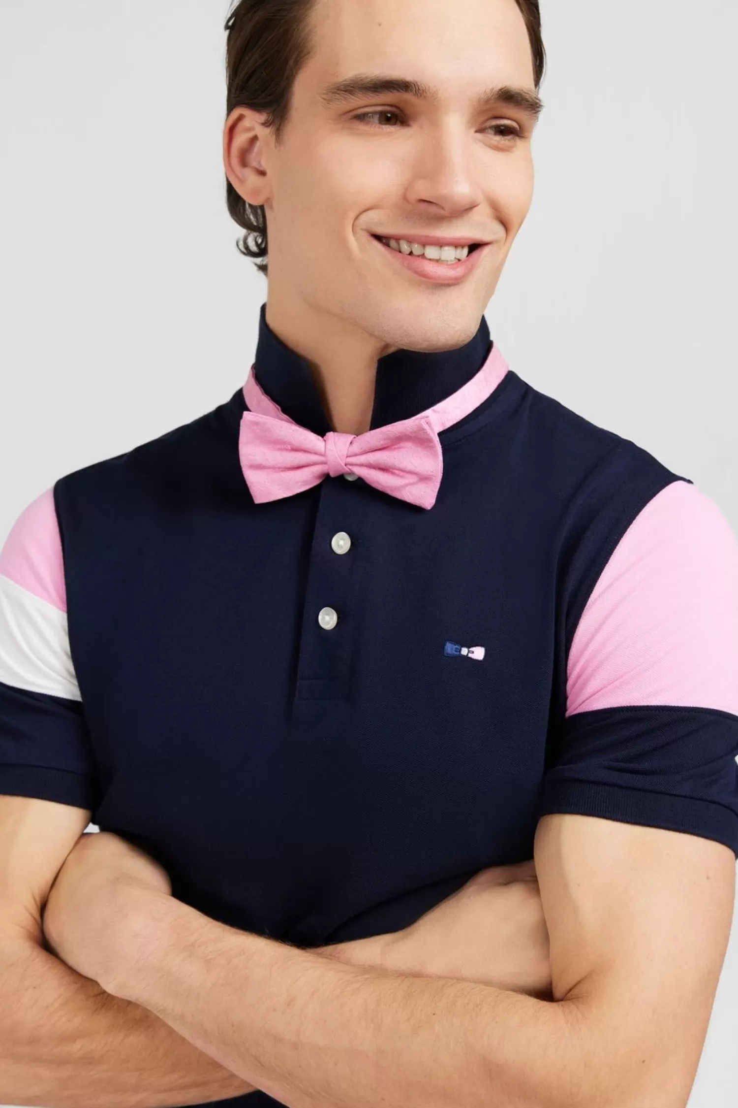 Eden Park Polo Manches Courtes Marine Tricolore En Pique Coton Details Noeuds-Homme Polos