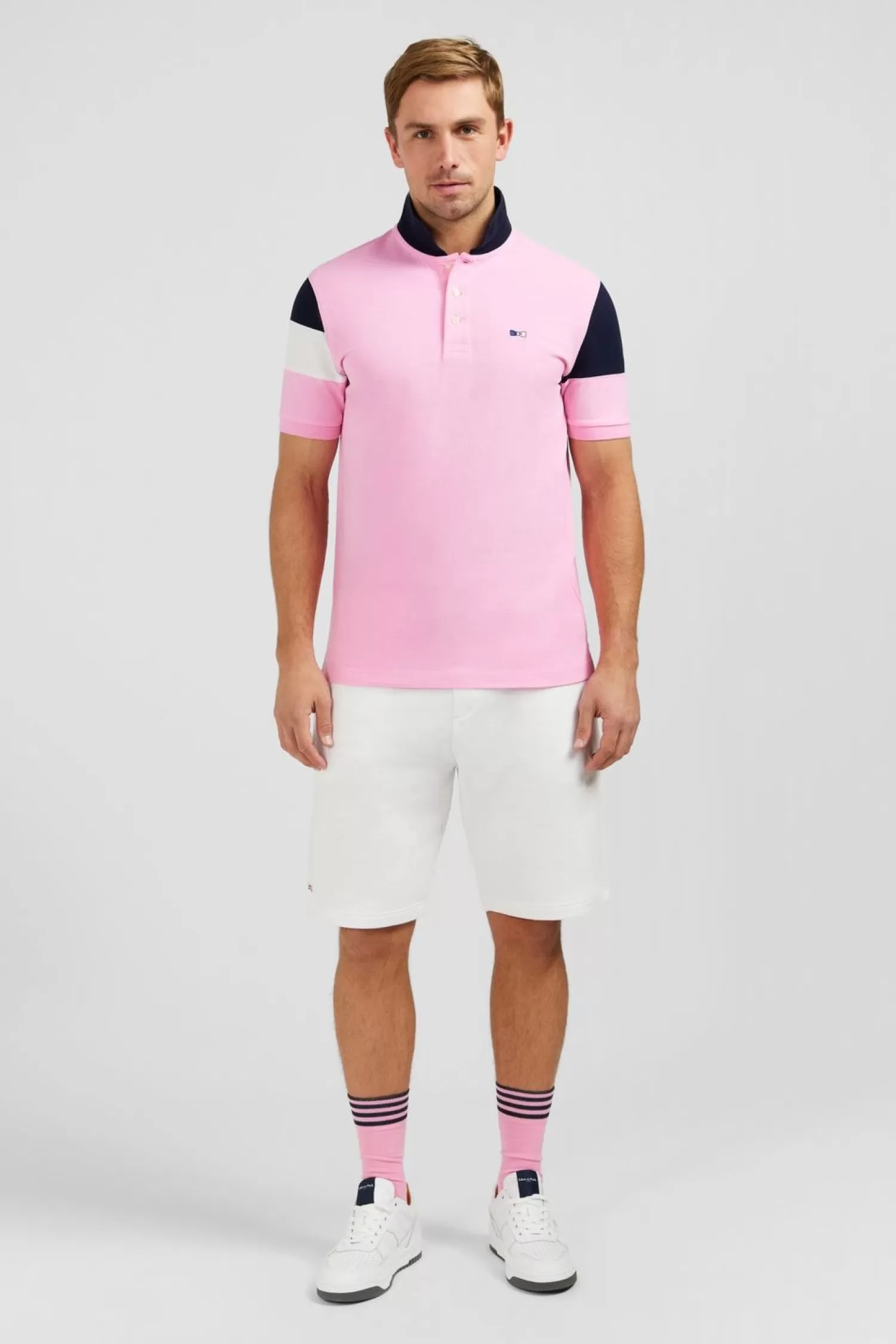Eden Park Polo Manches Courtes Rose Tricolore En Pique Coton Details Noeuds-Homme Polos