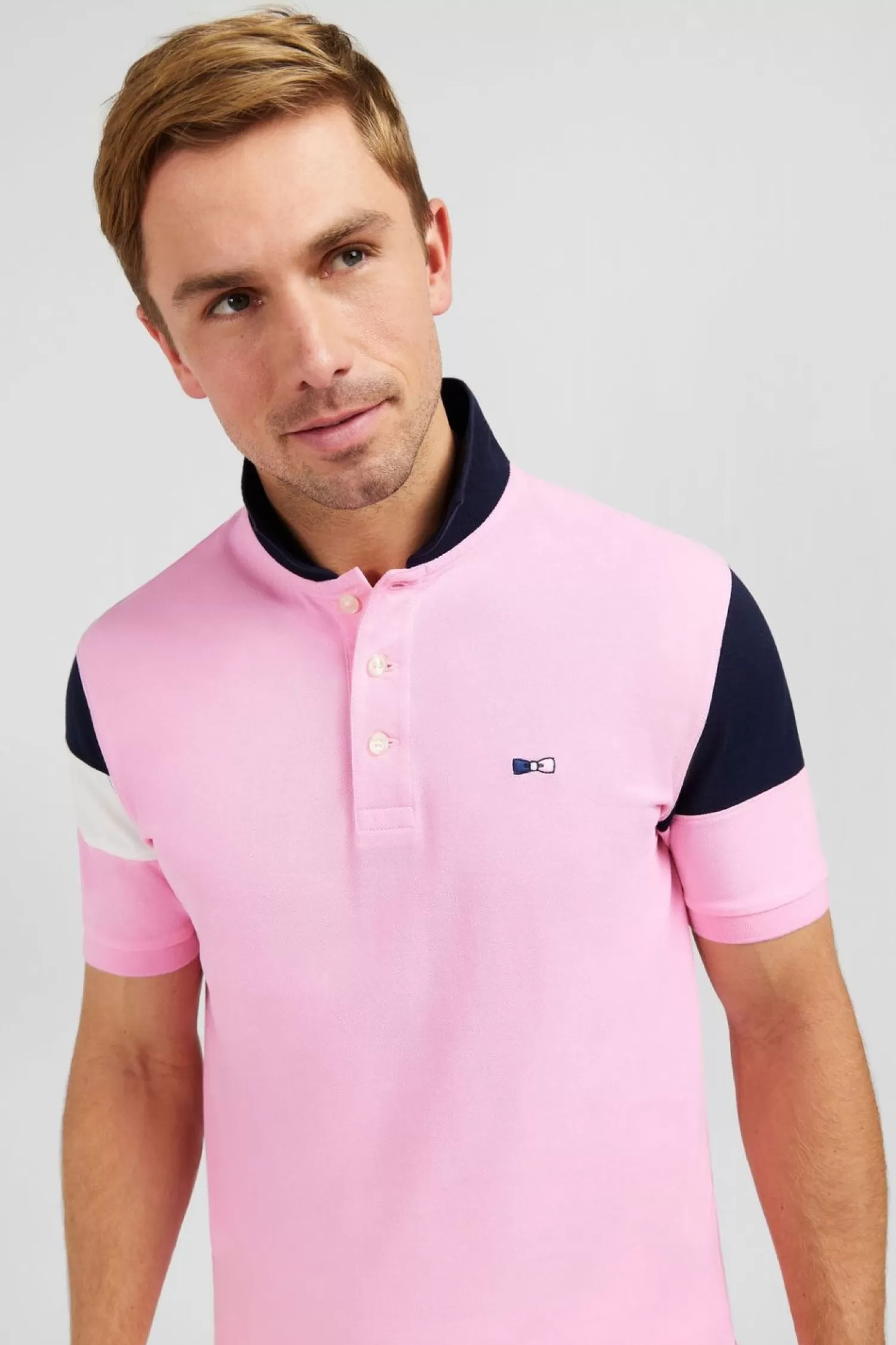 Eden Park Polo Manches Courtes Rose Tricolore En Pique Coton Details Noeuds-Homme Polos