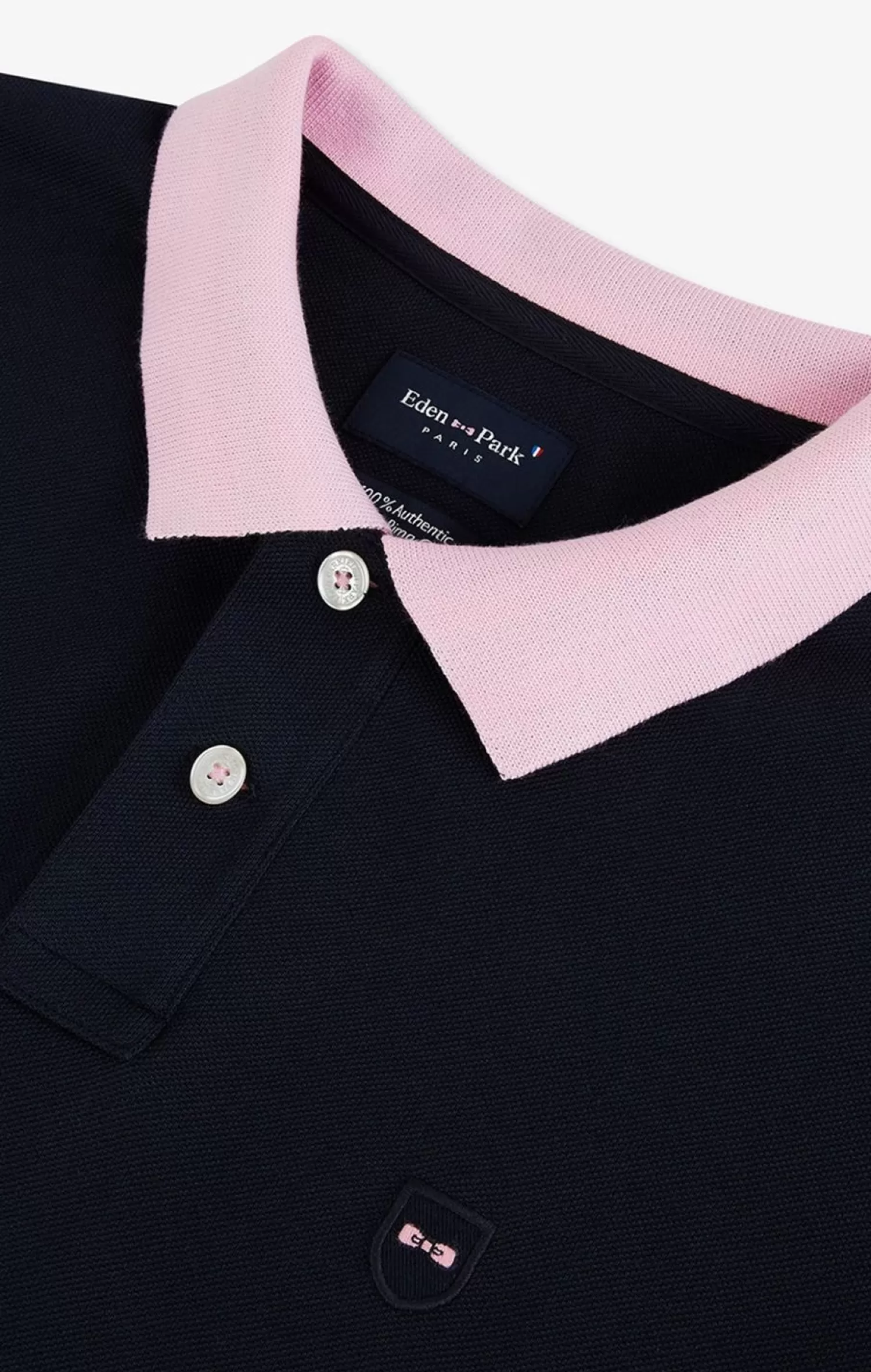 Eden Park Polo Manches Longues Bleu Marine En Coton Avec Col Contraste-Homme Polos