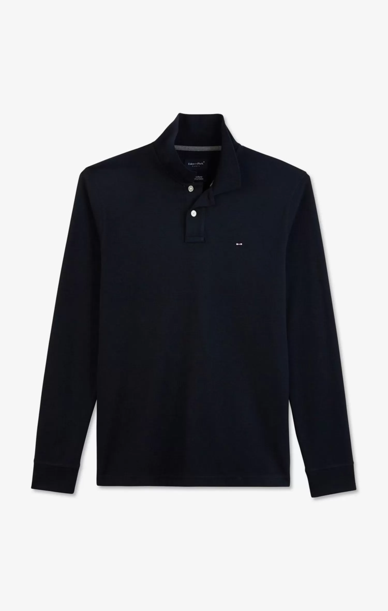 Eden Park Polo Manches Longues Bleu Marine Uni En Pique De Coton Stretch-Homme Polos