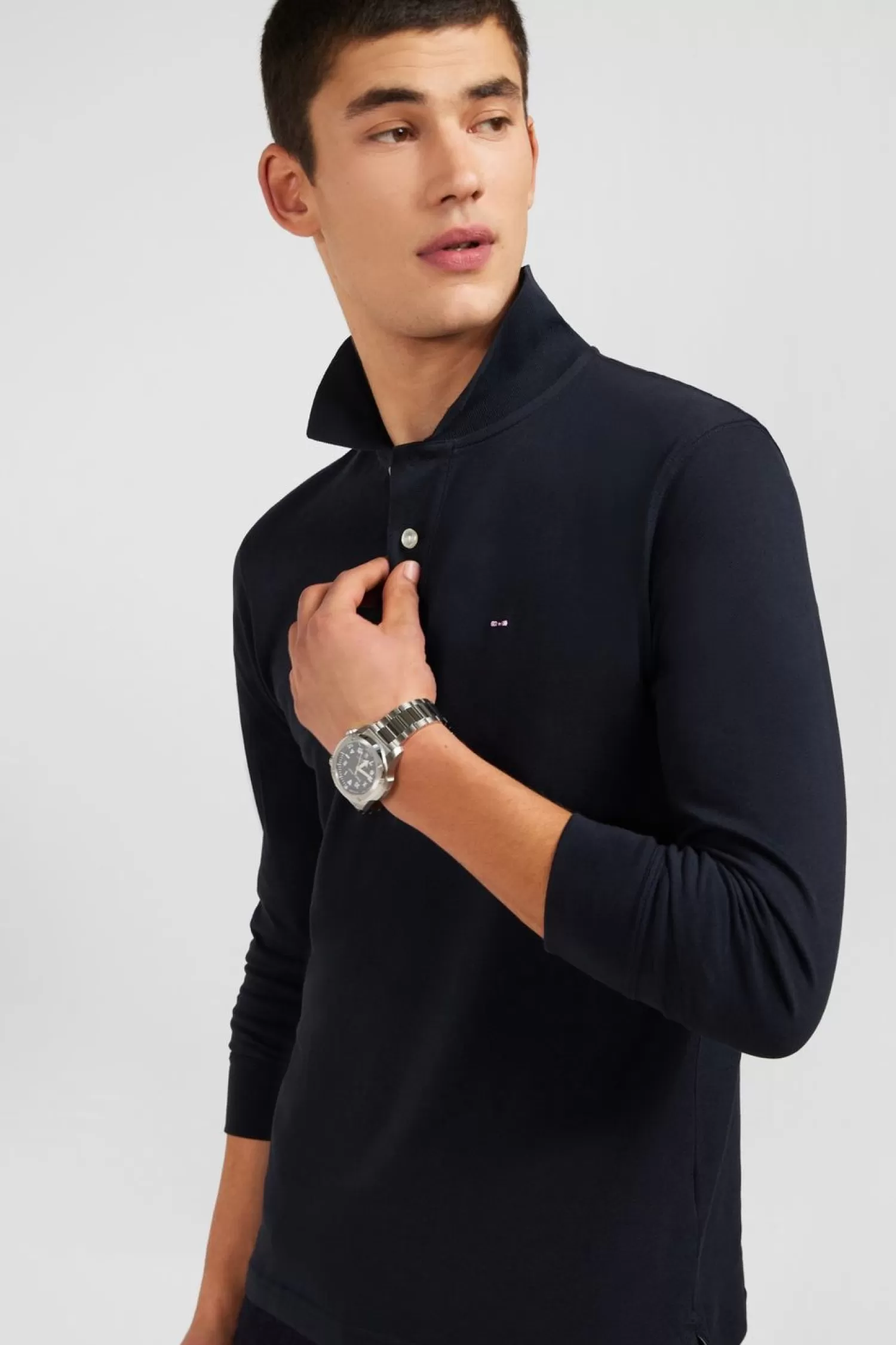 polo_manches_longues_noir_uni_en_pique_de_coton_stretch_3.webp Eden Park Polo Manches Longues Noir Uni En Pique De Coton Stretch-Homme Polos