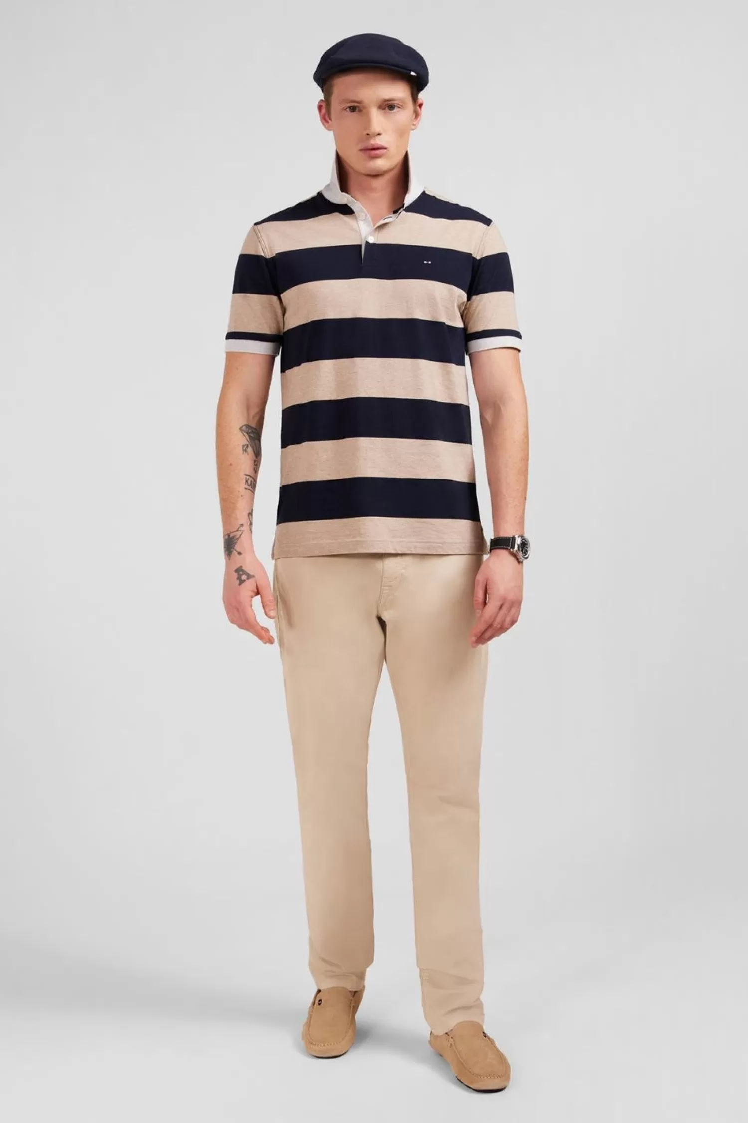 Eden Park Polo Raye Beige A Manches Courtes-Homme Polos