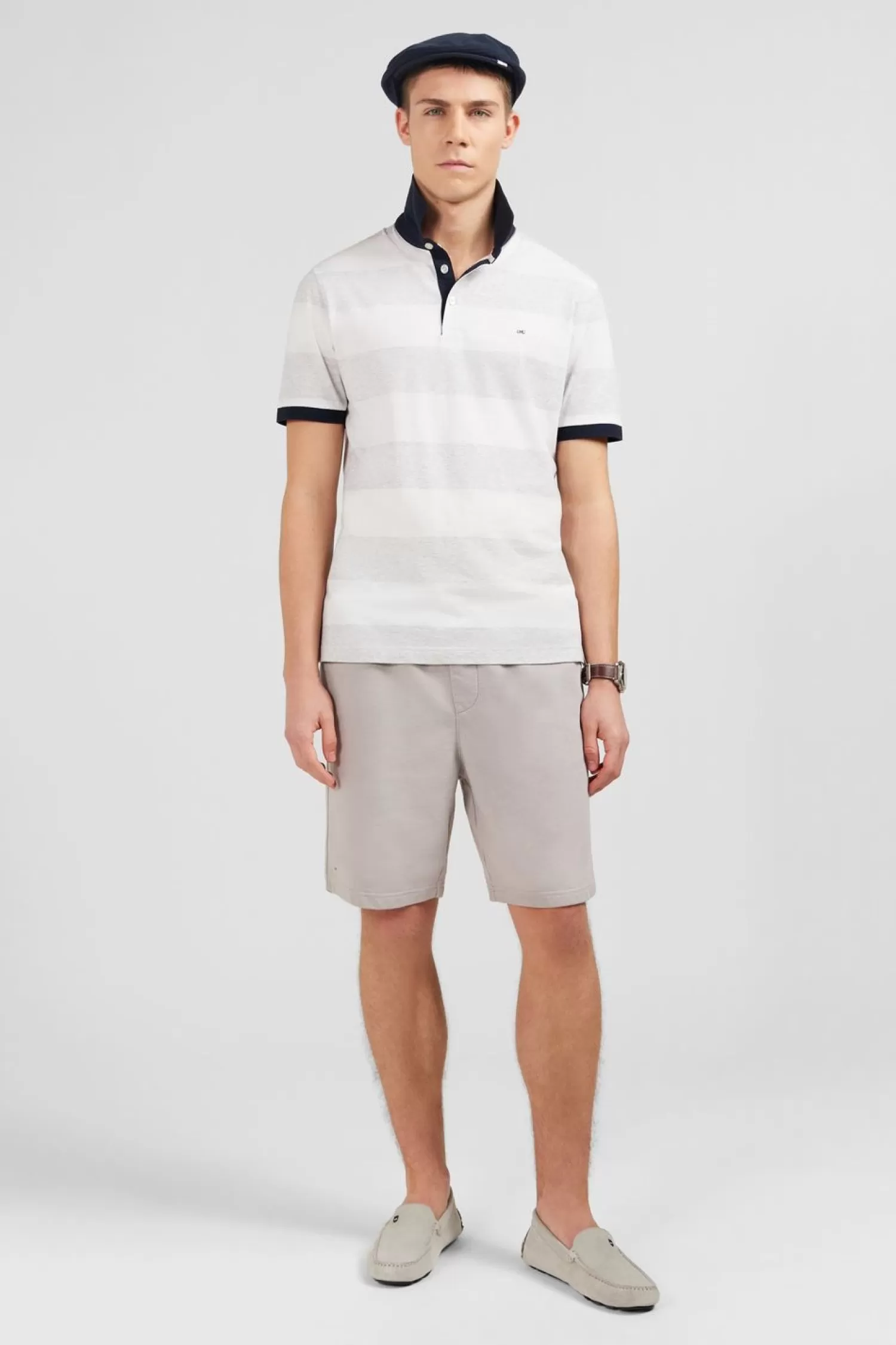 Eden Park Polo Raye Blanc A Manches Courtes-Homme Polos