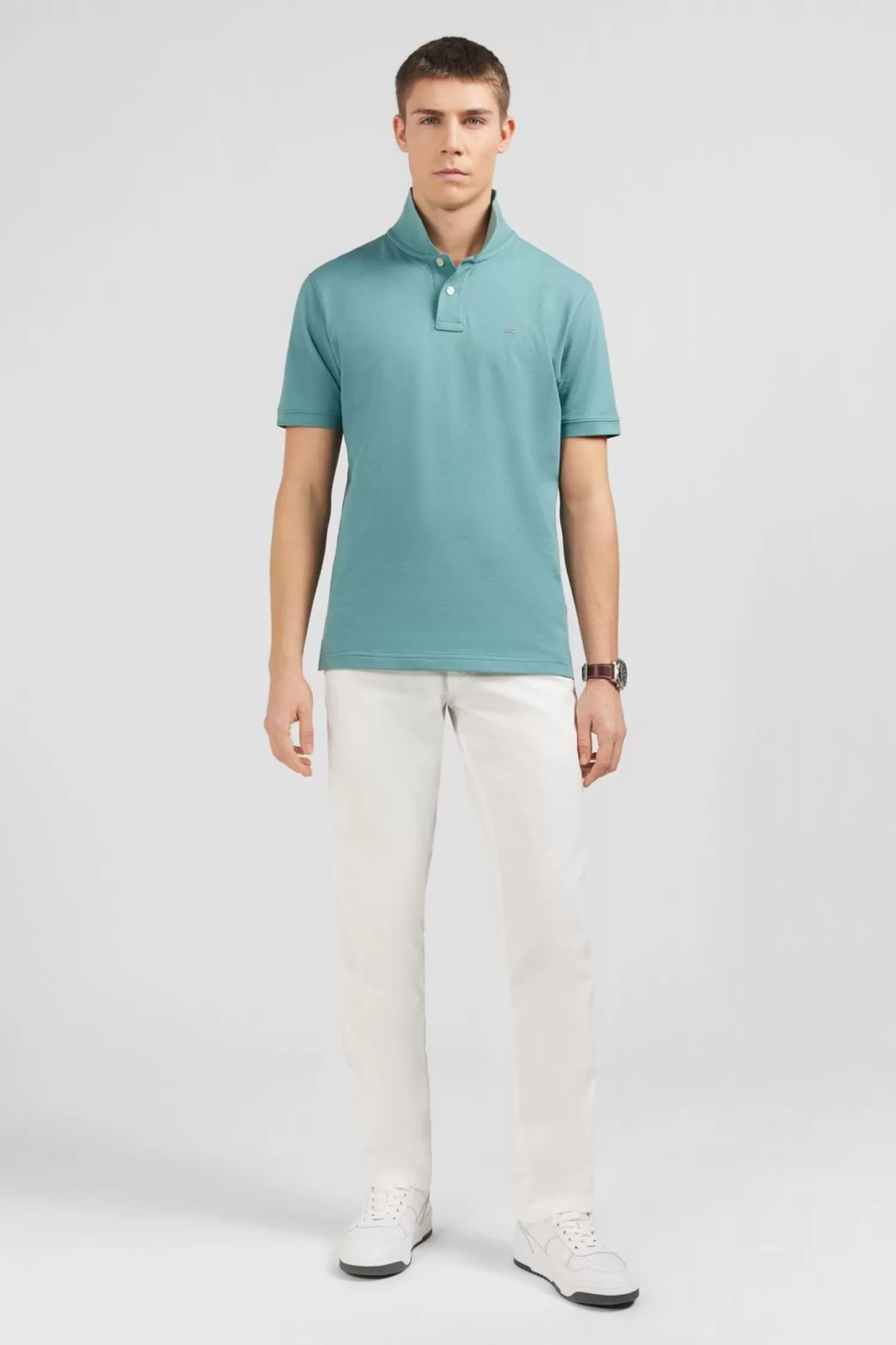 Eden Park Polo Vert Uni A Manches Courtes-Homme Polos