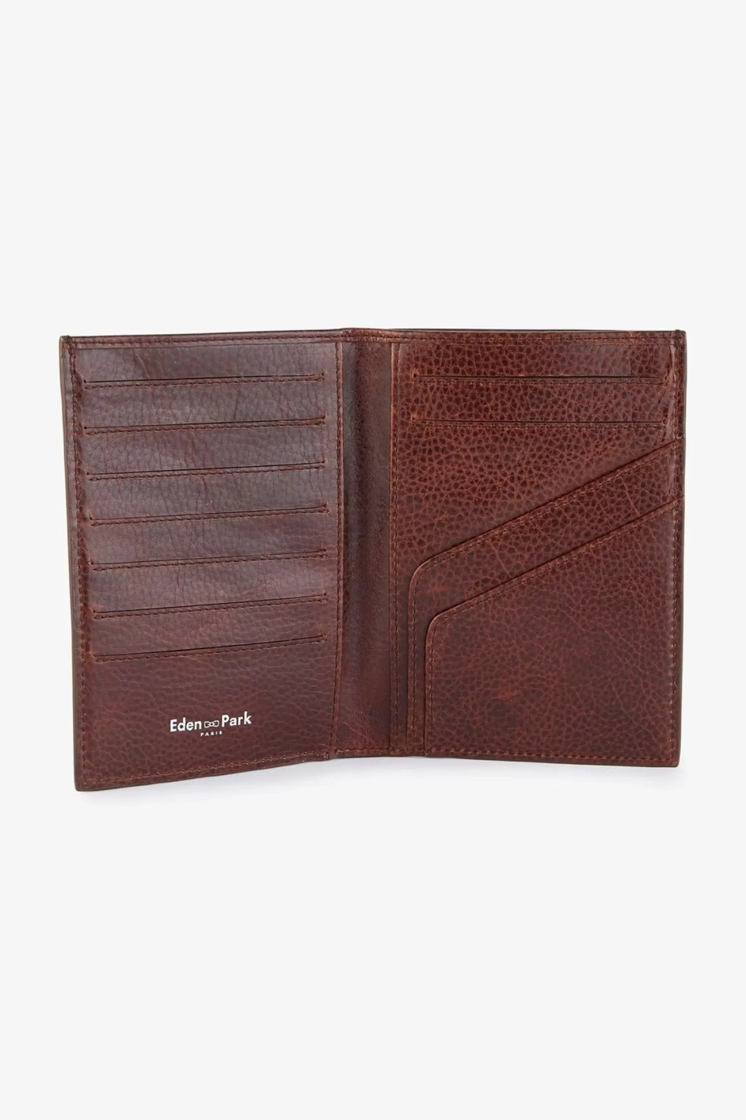 Eden Park Porte Feuille Passeport En Cuir Marron Fonce-Homme Portefeuilles