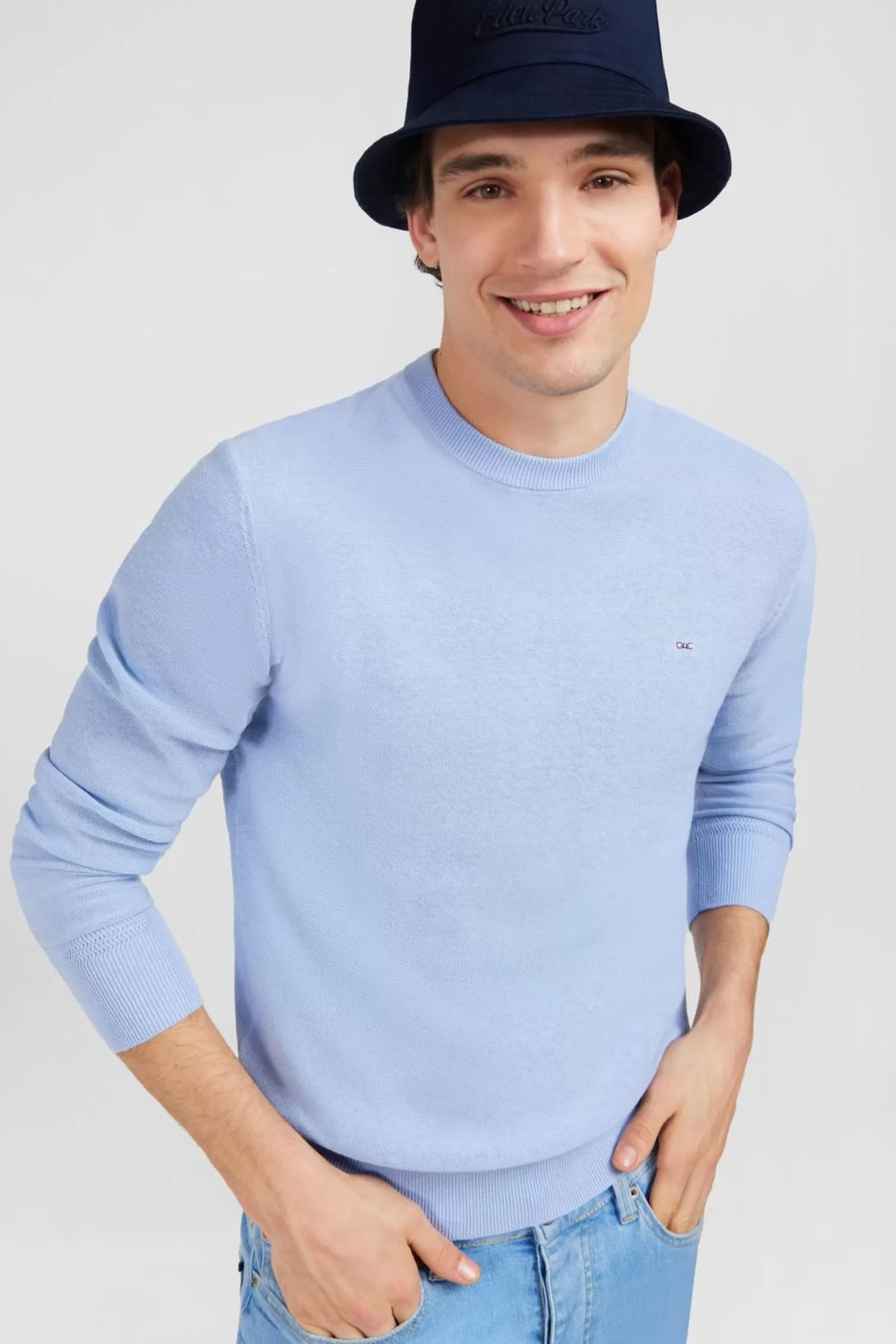 Eden Park Pull Bleu Clair En Lin Melange-Homme Pulls