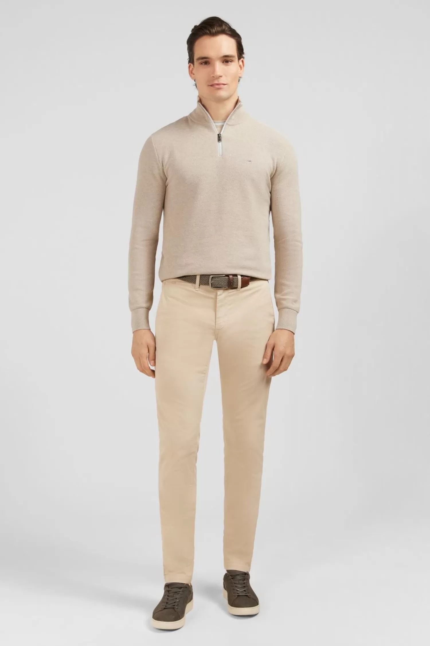 Eden Park Pull Col Camionneur Zippe En Coton Beige-Homme Pulls