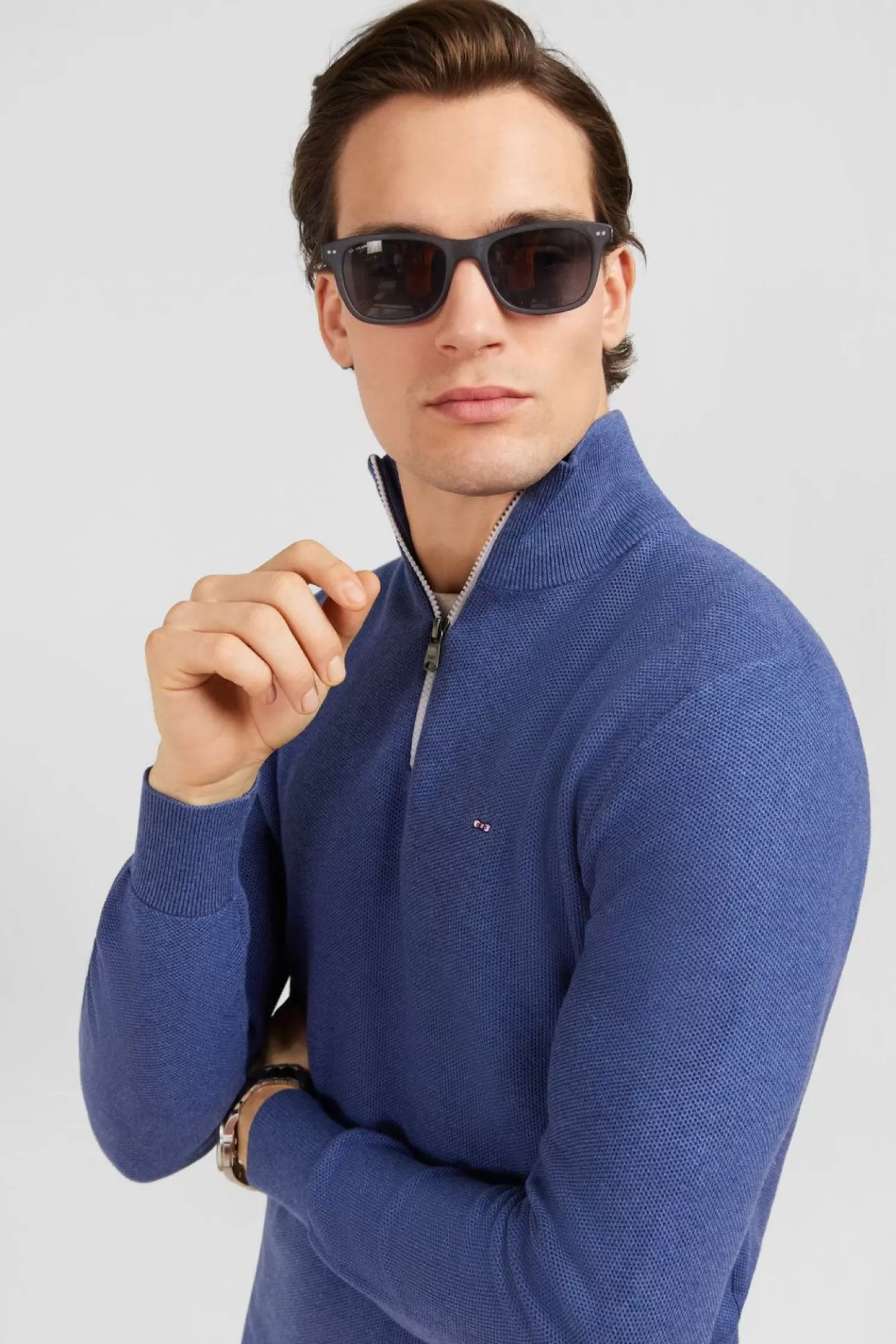 Eden Park Pull Col Camionneur Zippe En Coton Bleu-Homme Pulls