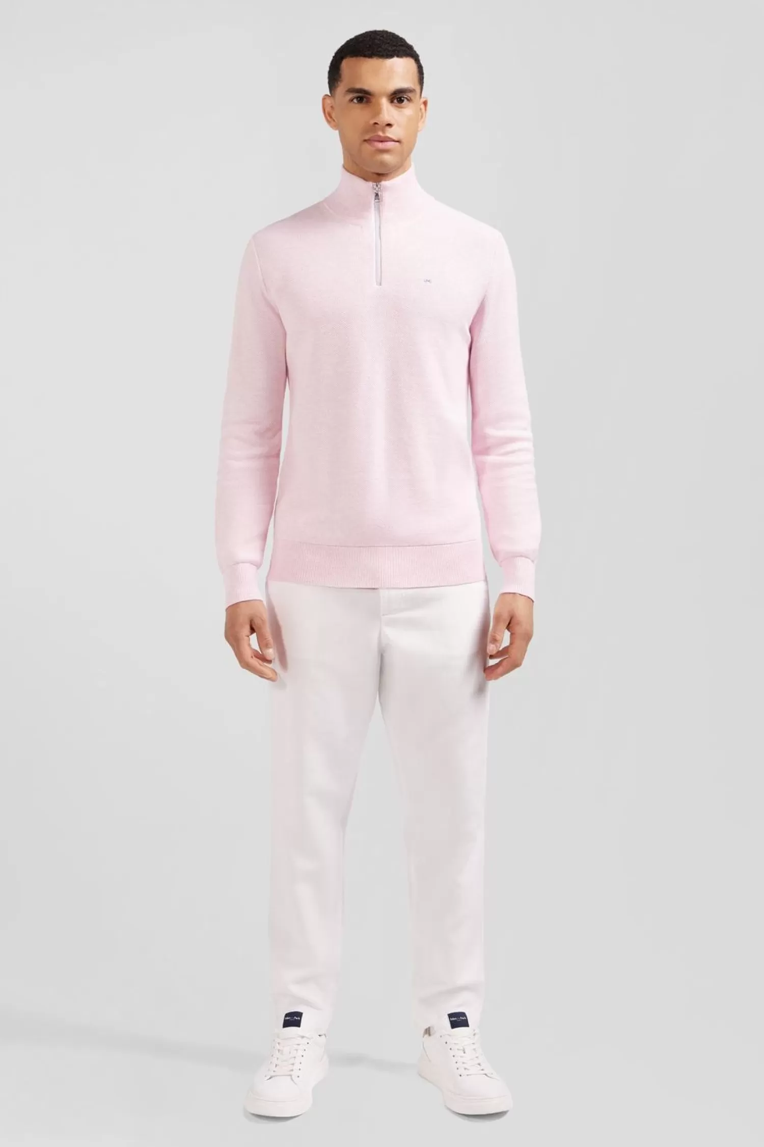 Eden Park Pull Col Camionneur Zippe En Coton Rose-Homme Pulls