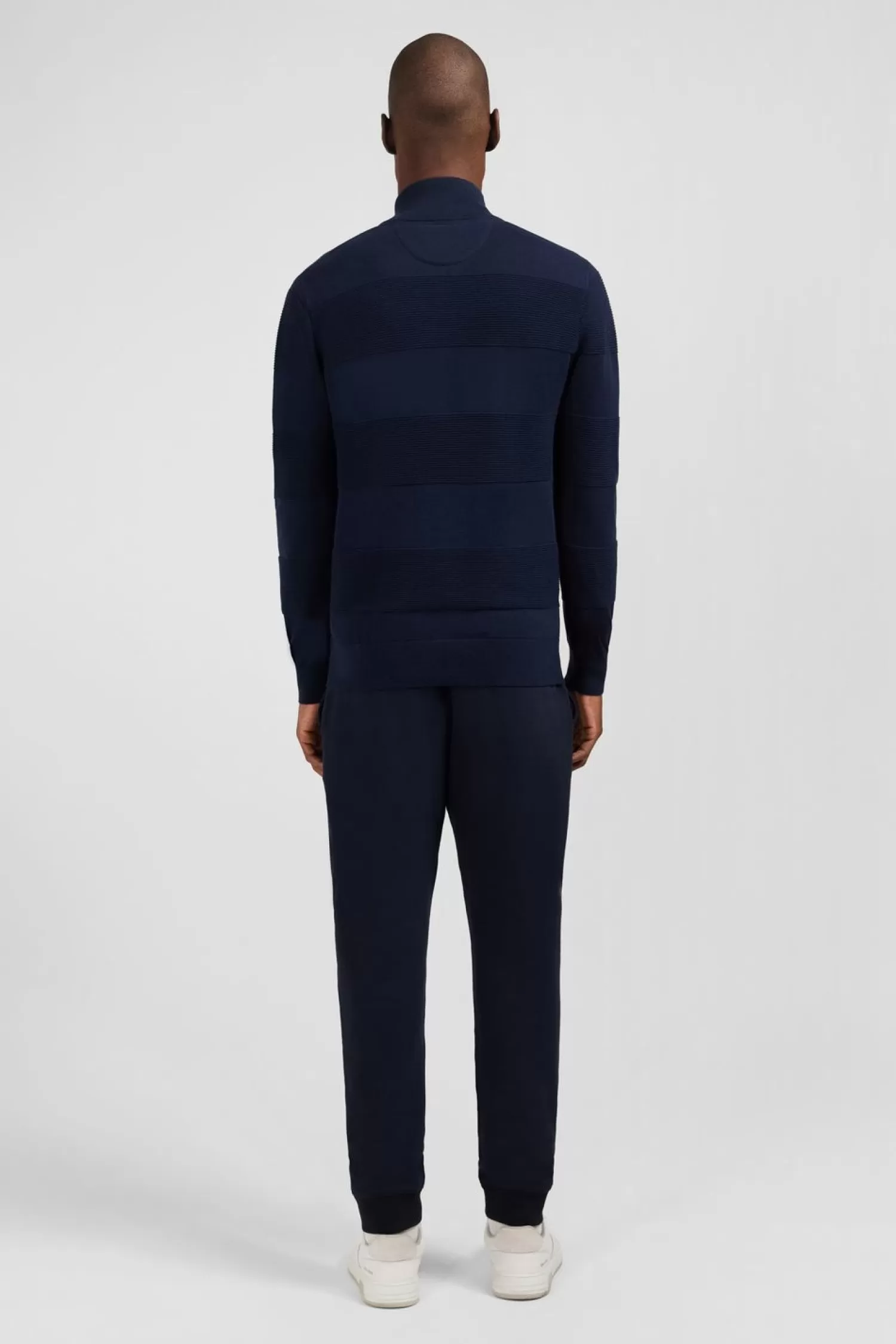 Eden Park Pull Col Camionneur Zippe Marine A Jeux De Maille En Coton-Homme Pulls