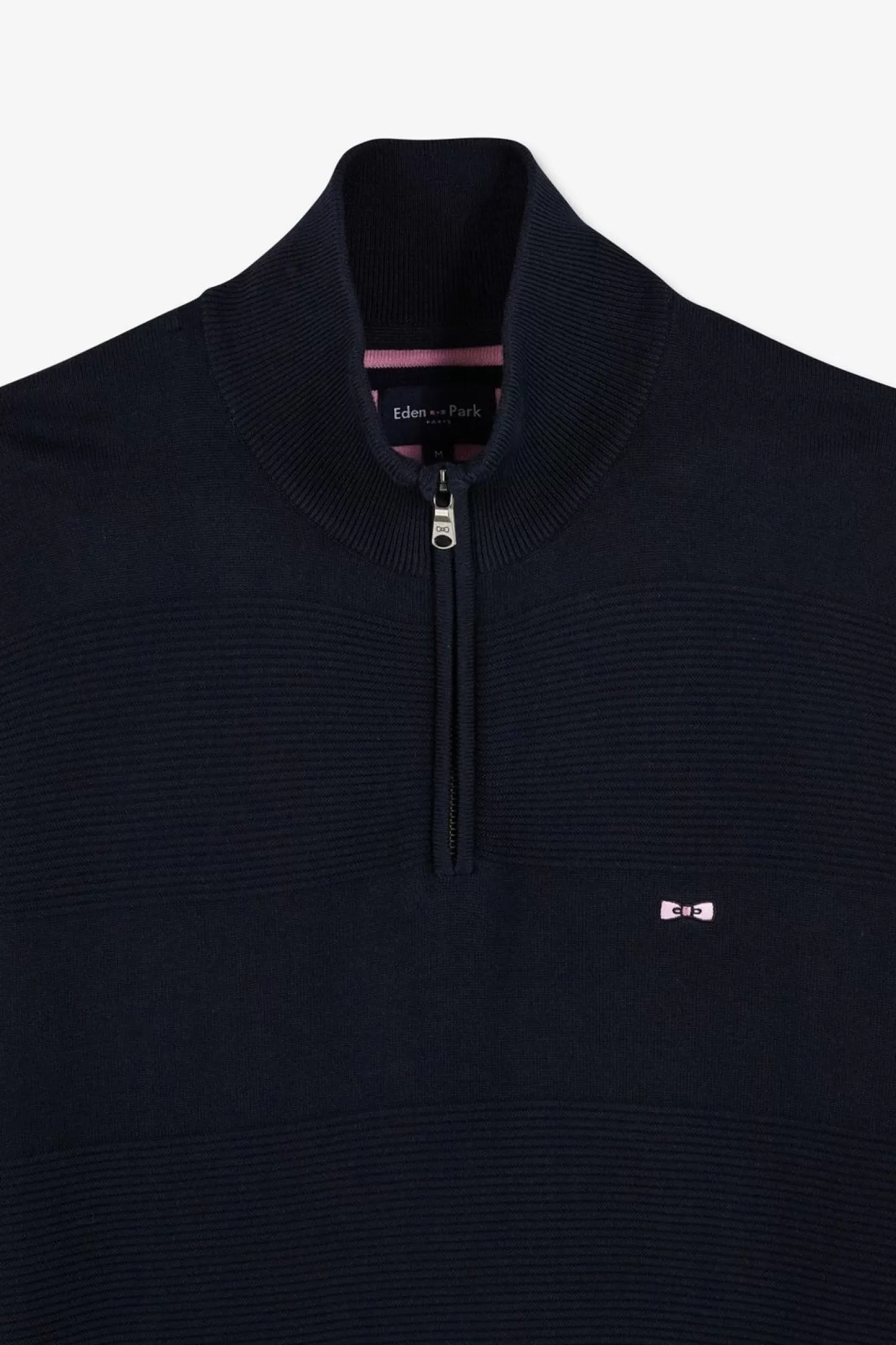 Eden Park Pull Col Camionneur Zippe Marine A Jeux De Maille En Coton-Homme Pulls