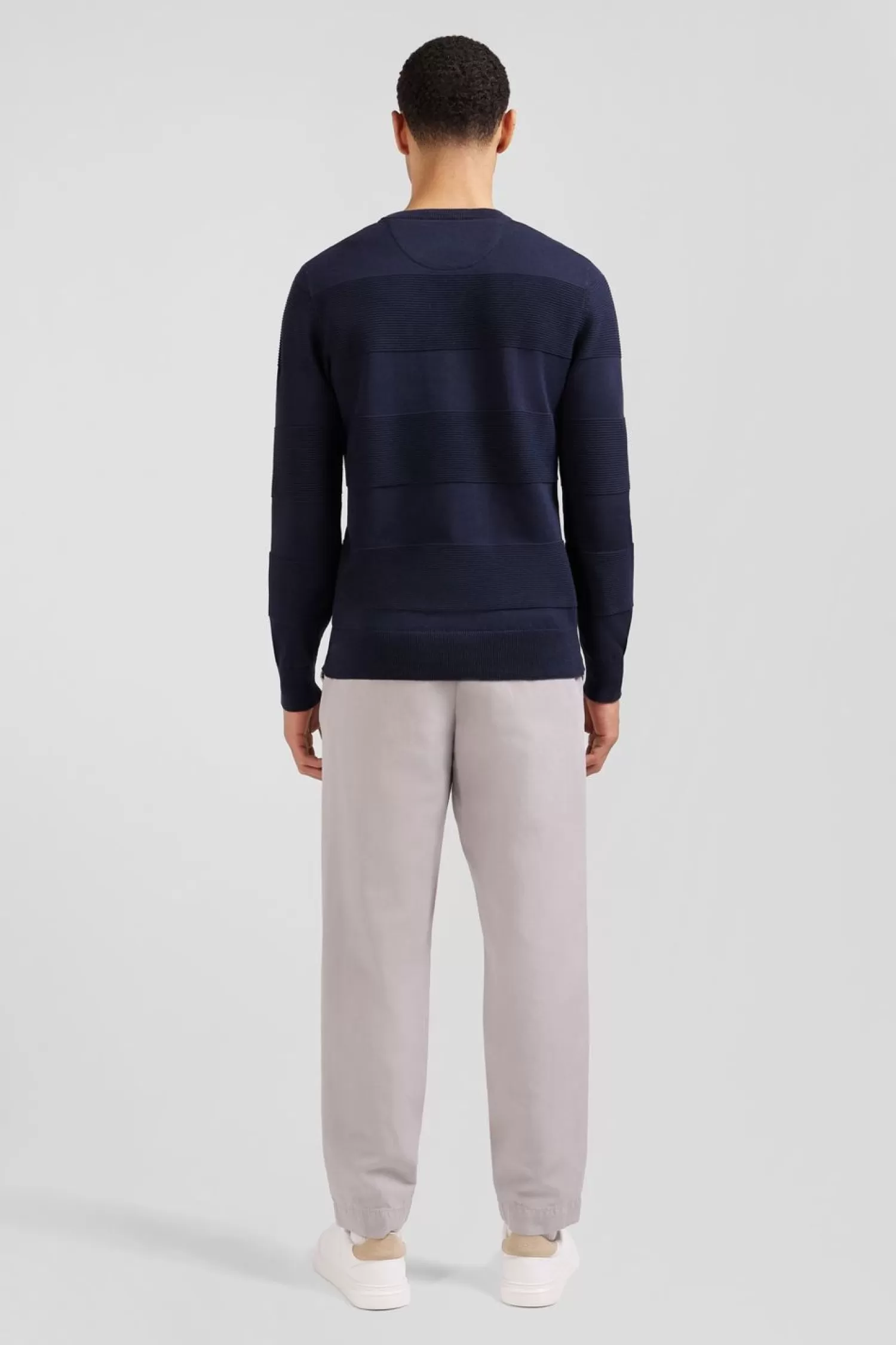 Eden Park Pull Col Rond Marine A Jeux De Maille En Coton-Homme Pulls