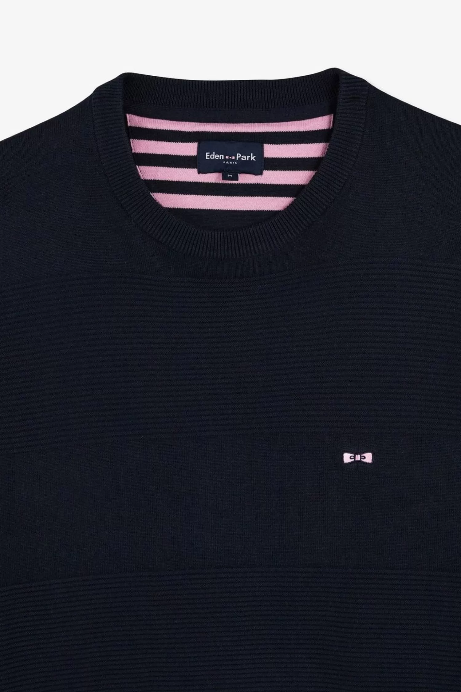 Eden Park Pull Col Rond Marine A Jeux De Maille En Coton-Homme Pulls