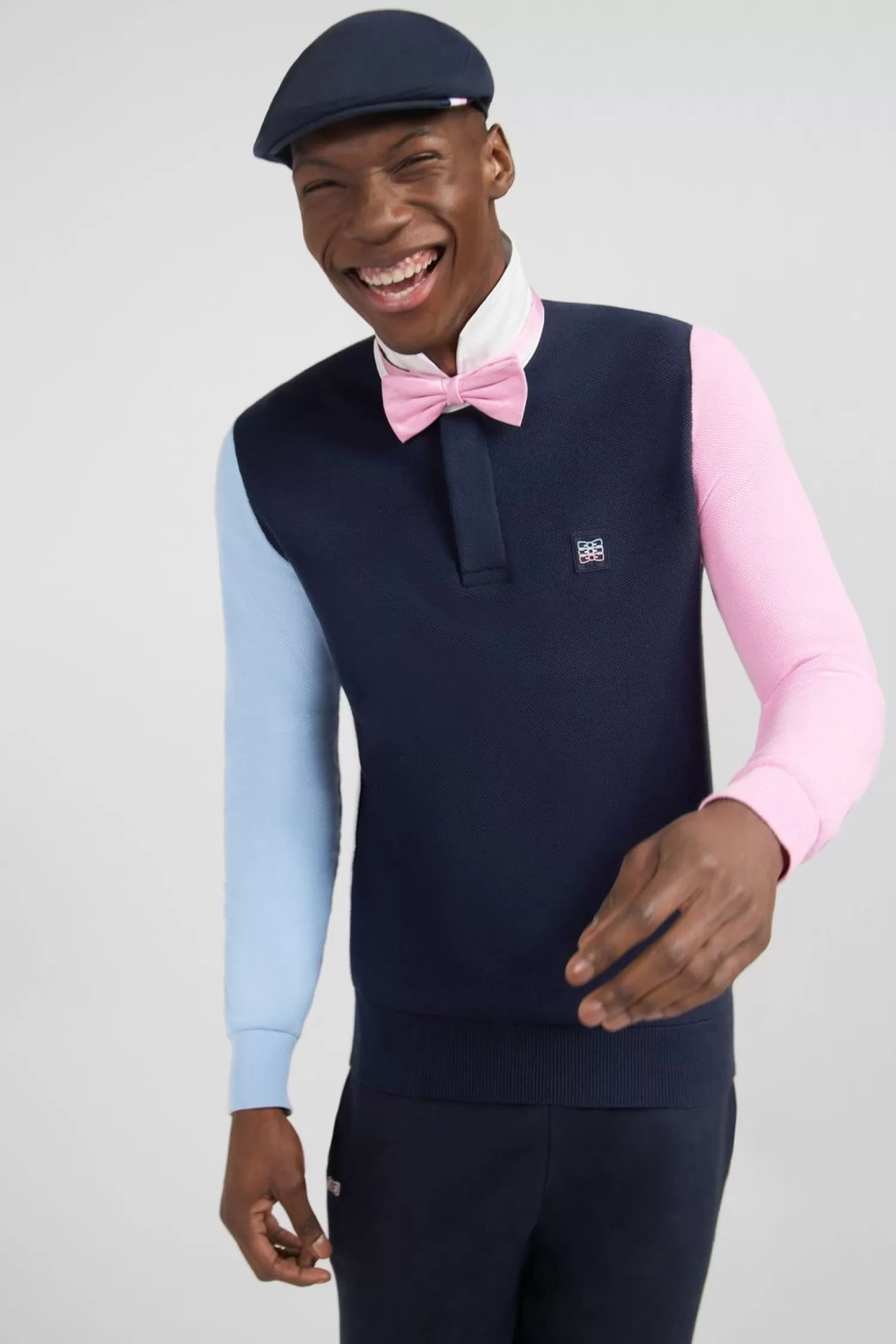 Eden Park Pull Colorblock Marine A Col Maillot En Coton-Homme Maillots De Rugby