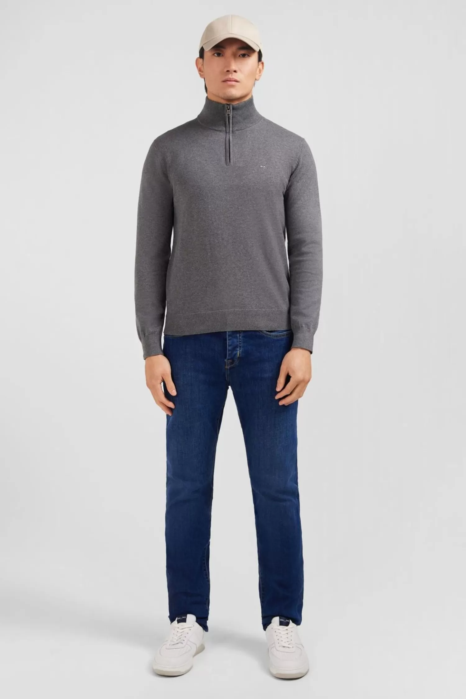 Eden Park Pull Gris A Col Camionneur En Coton-Homme Pulls