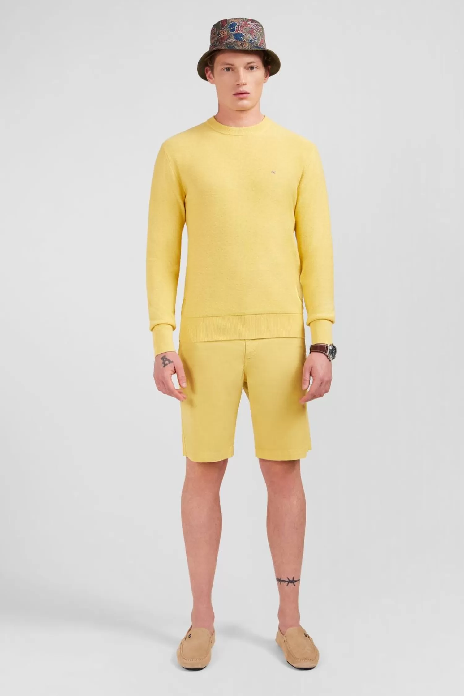 Eden Park Pull Jaune En Lin Melange-Homme Pulls