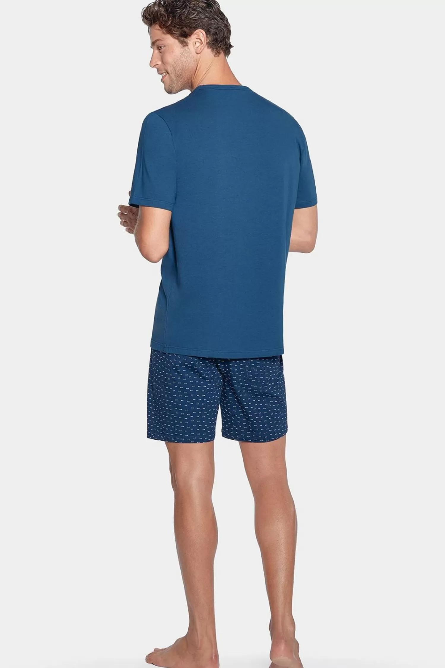 Eden Park Pyjama Court Bleu A Short Micro Motifs En Jersey Coton-Homme Pyjamas