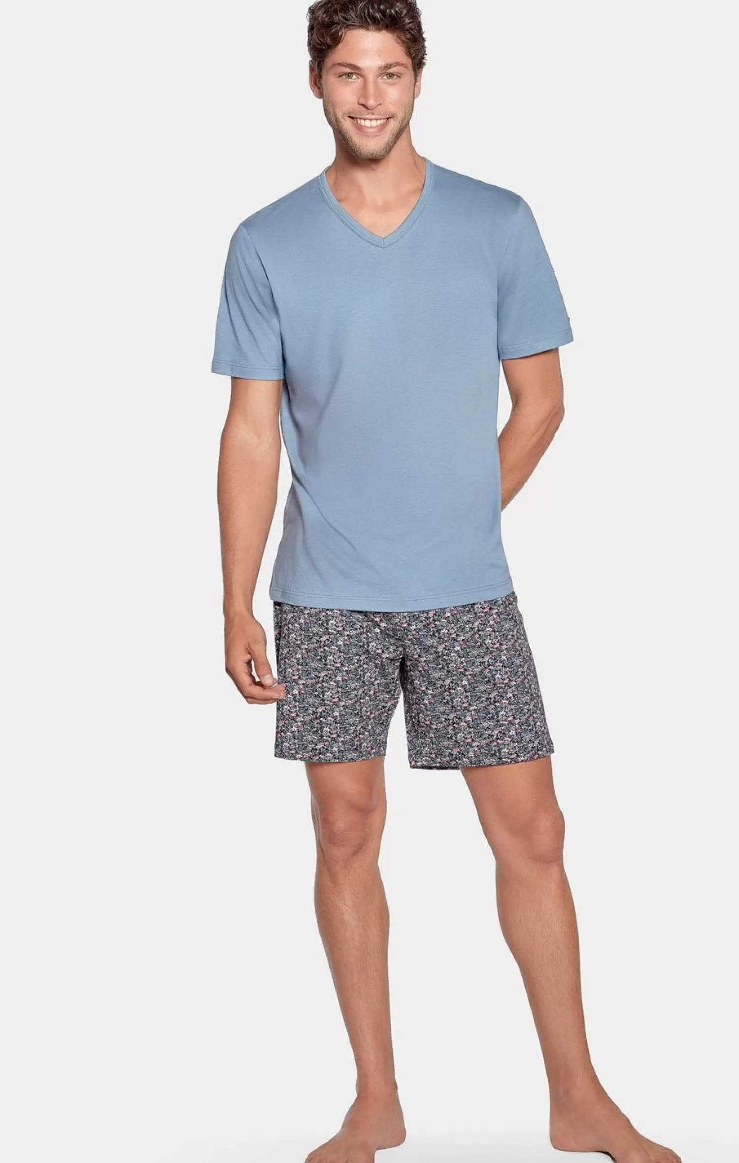 Eden Park Pyjama Court Ciel A Micro Motifs Fleurs En Jersey Coton-Homme Pyjamas