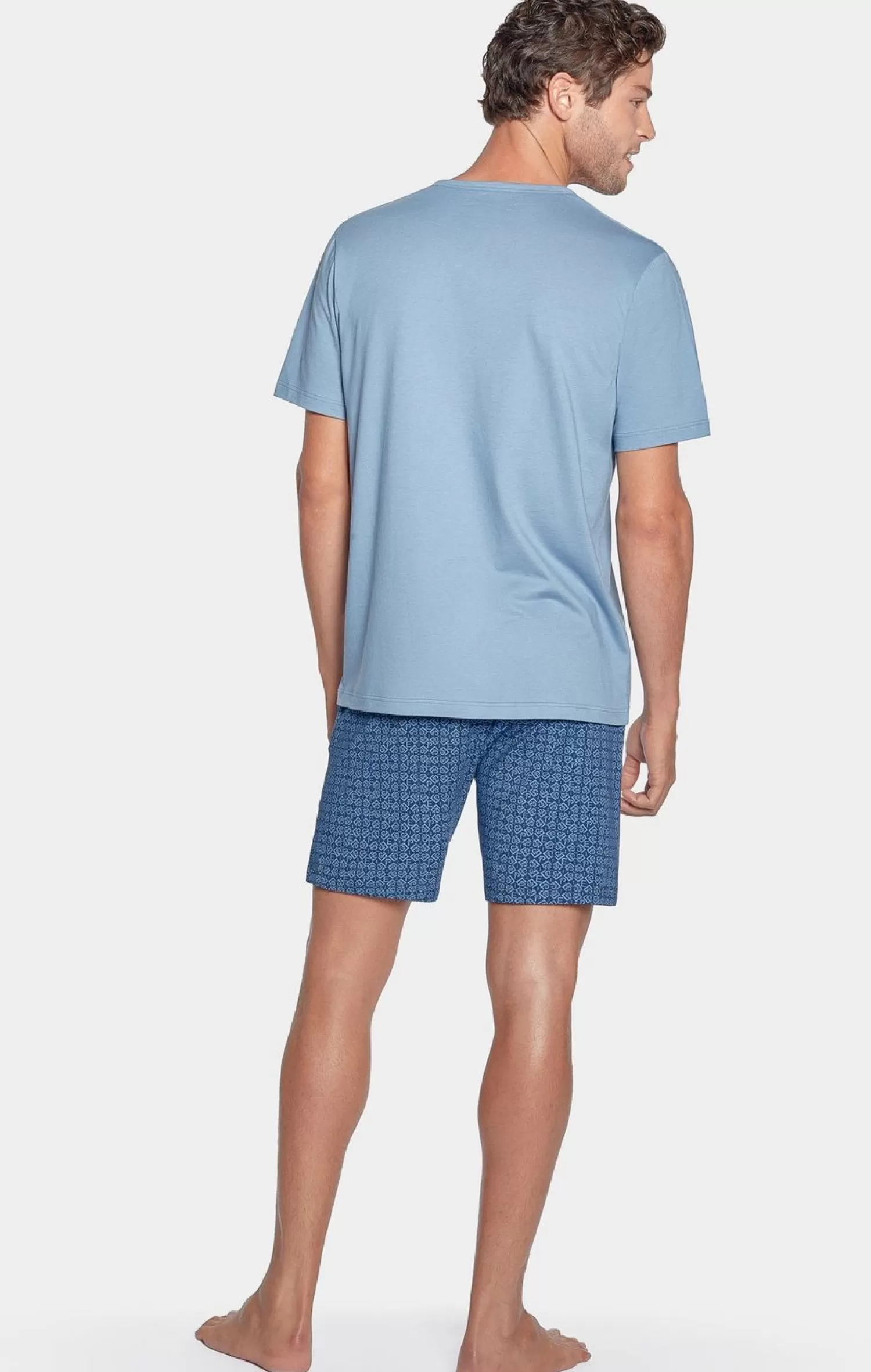 Eden Park Pyjama Court Ciel A Micro Motifs Initiales En Jersey Coton-Homme Pyjamas