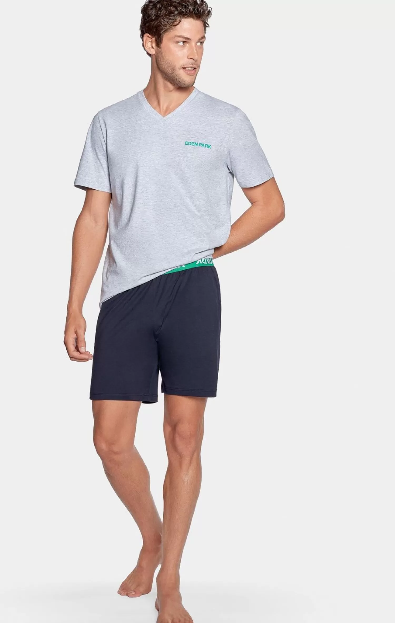 Eden Park Pyjama Court Gris A Logo En Jersey Coton-Homme Pyjamas