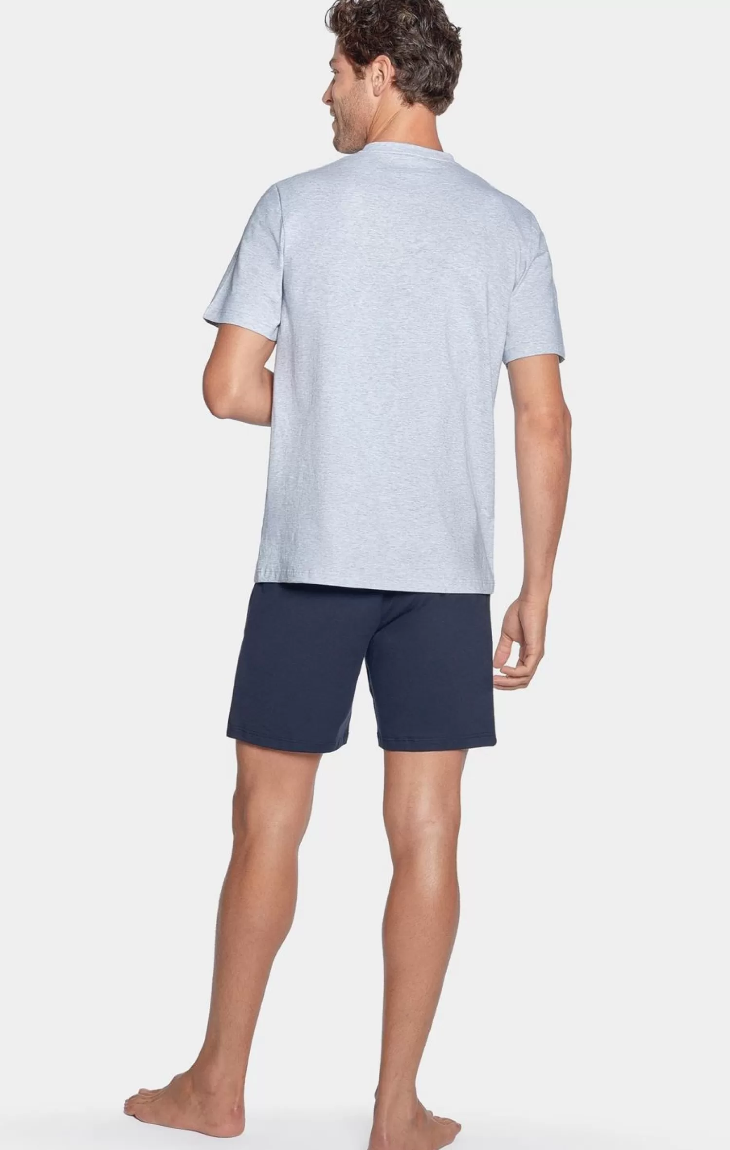 Eden Park Pyjama Court Gris A Logo En Jersey Coton-Homme Pyjamas